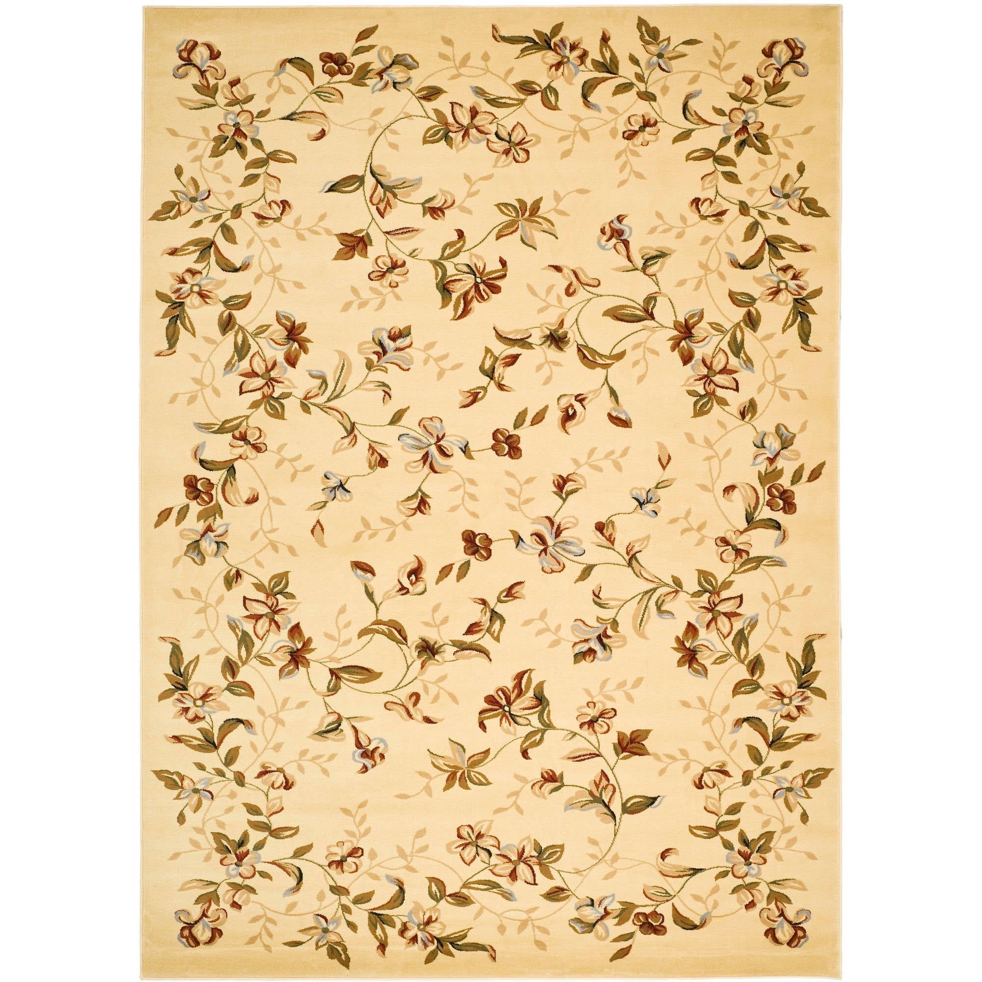 Beige Floral Synthetic Runner Rug, 2'3" x 14'