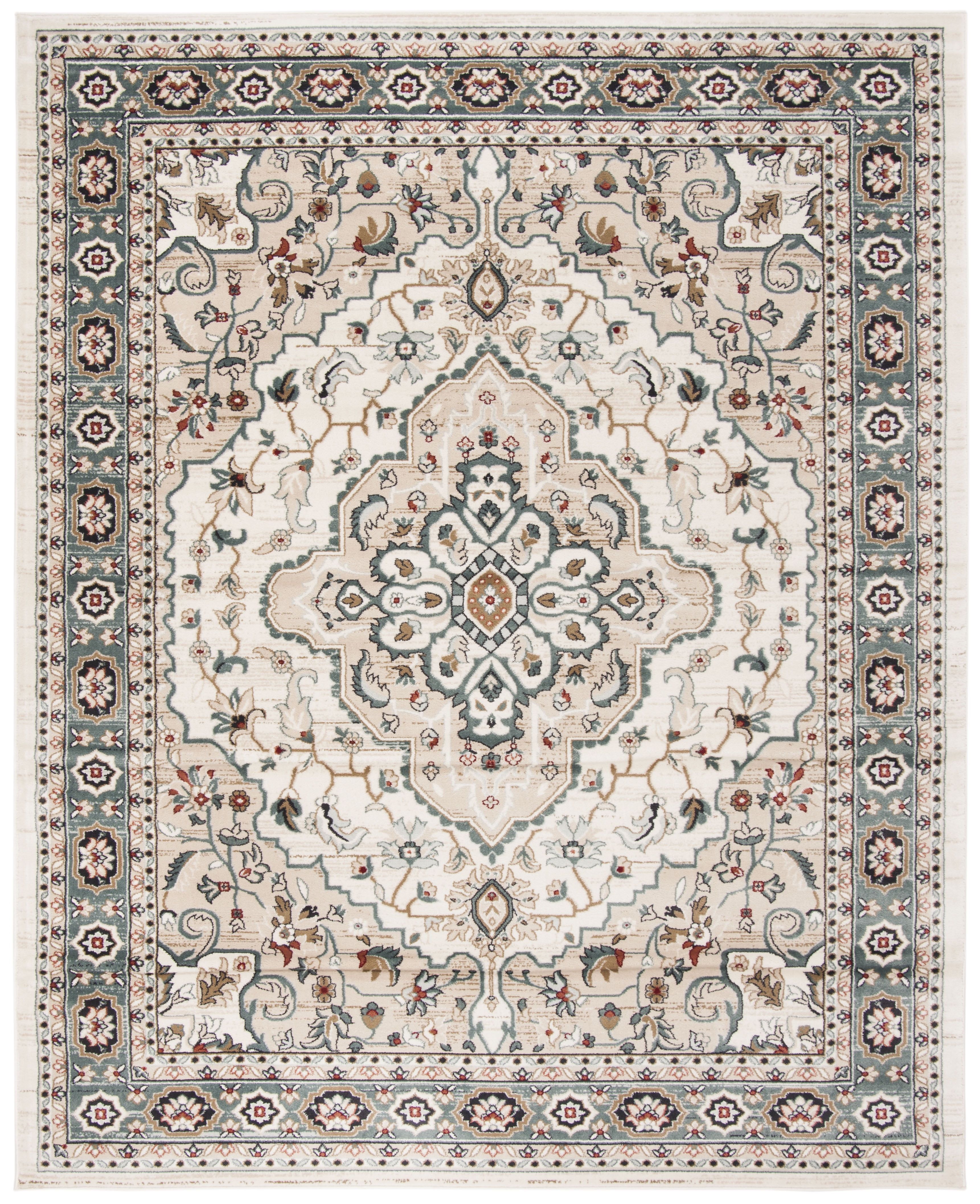 Cream and Beige Floral Synthetic Round Area Rug, 10' x 14'