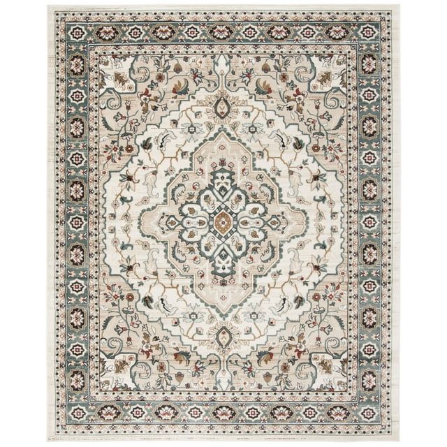 Cream and Beige Floral Synthetic Round Area Rug, 10' x 14'