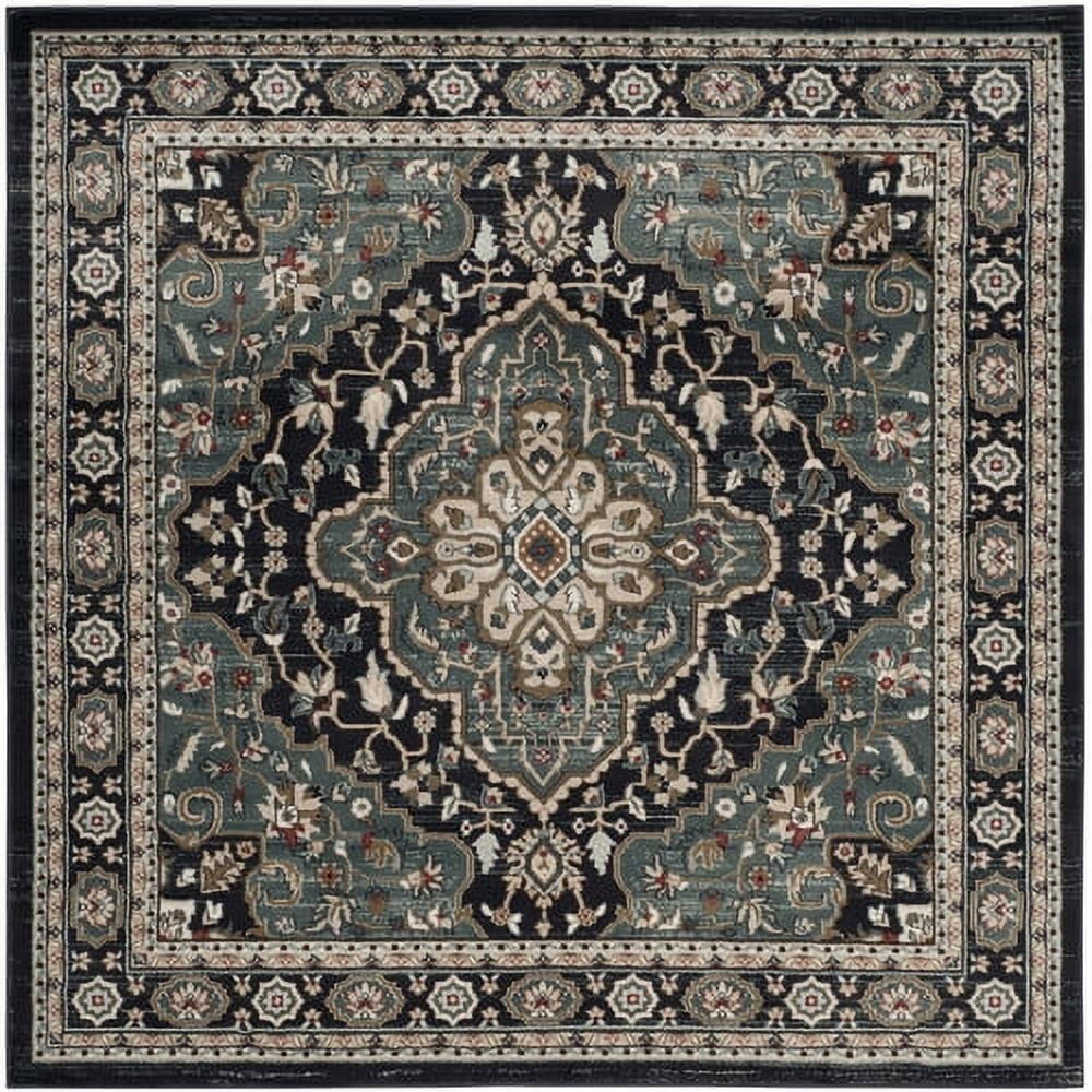 Anthracite Teal Square Synthetic 7' Easy Care Area Rug