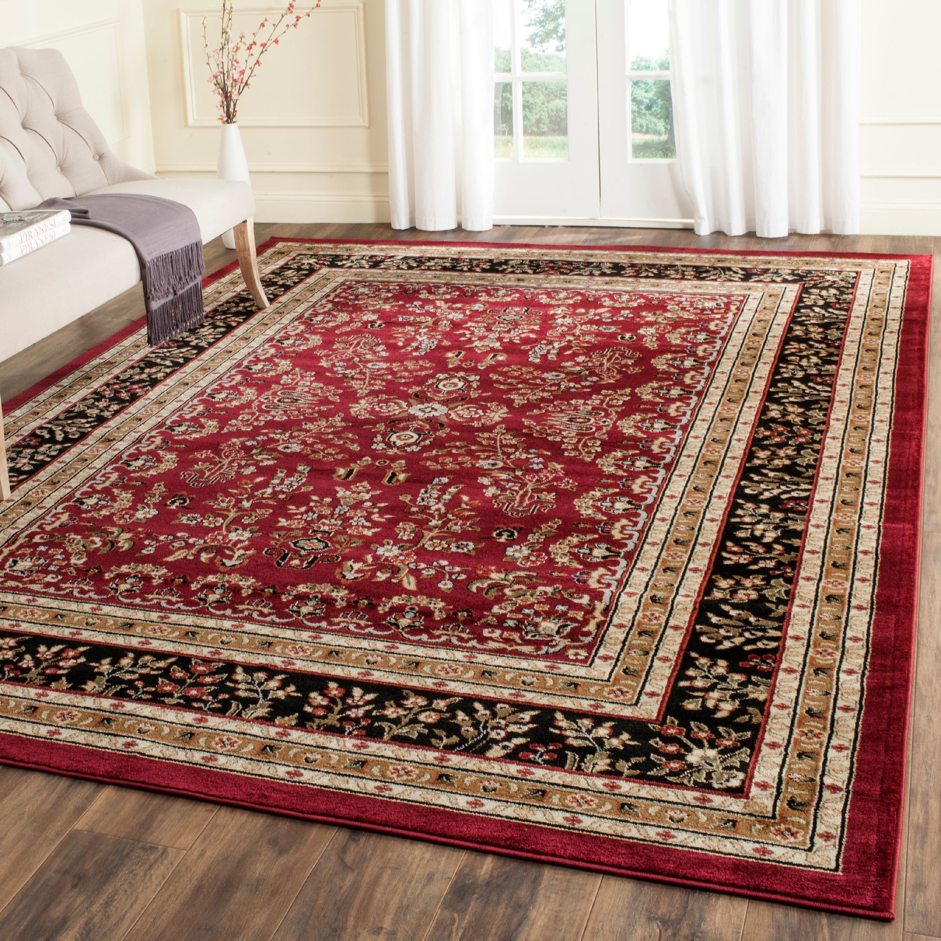 Red and Black Floral 9' x 12' Synthetic Area Rug