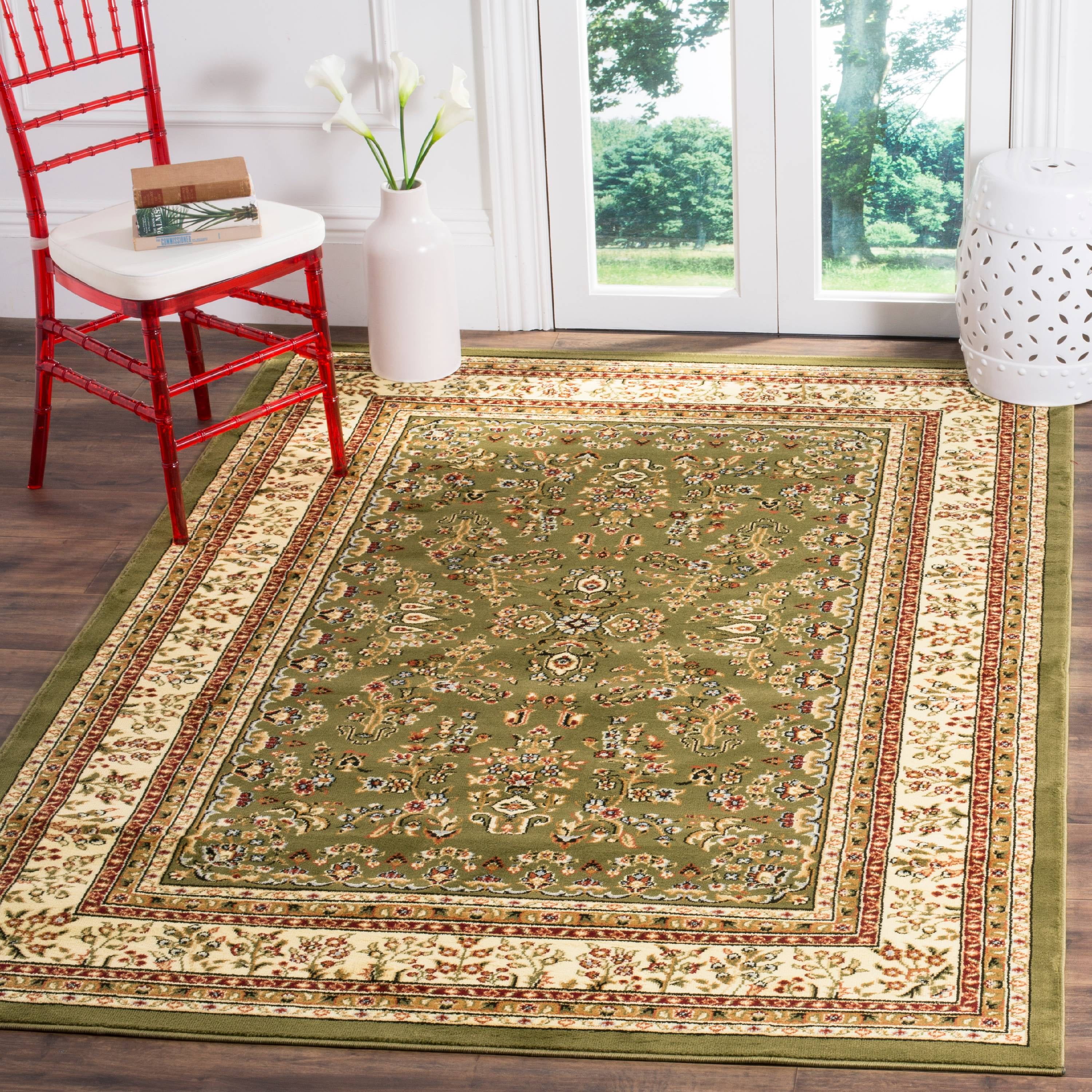 Ivory and Sage Floral Synthetic 9' x 12' Area Rug