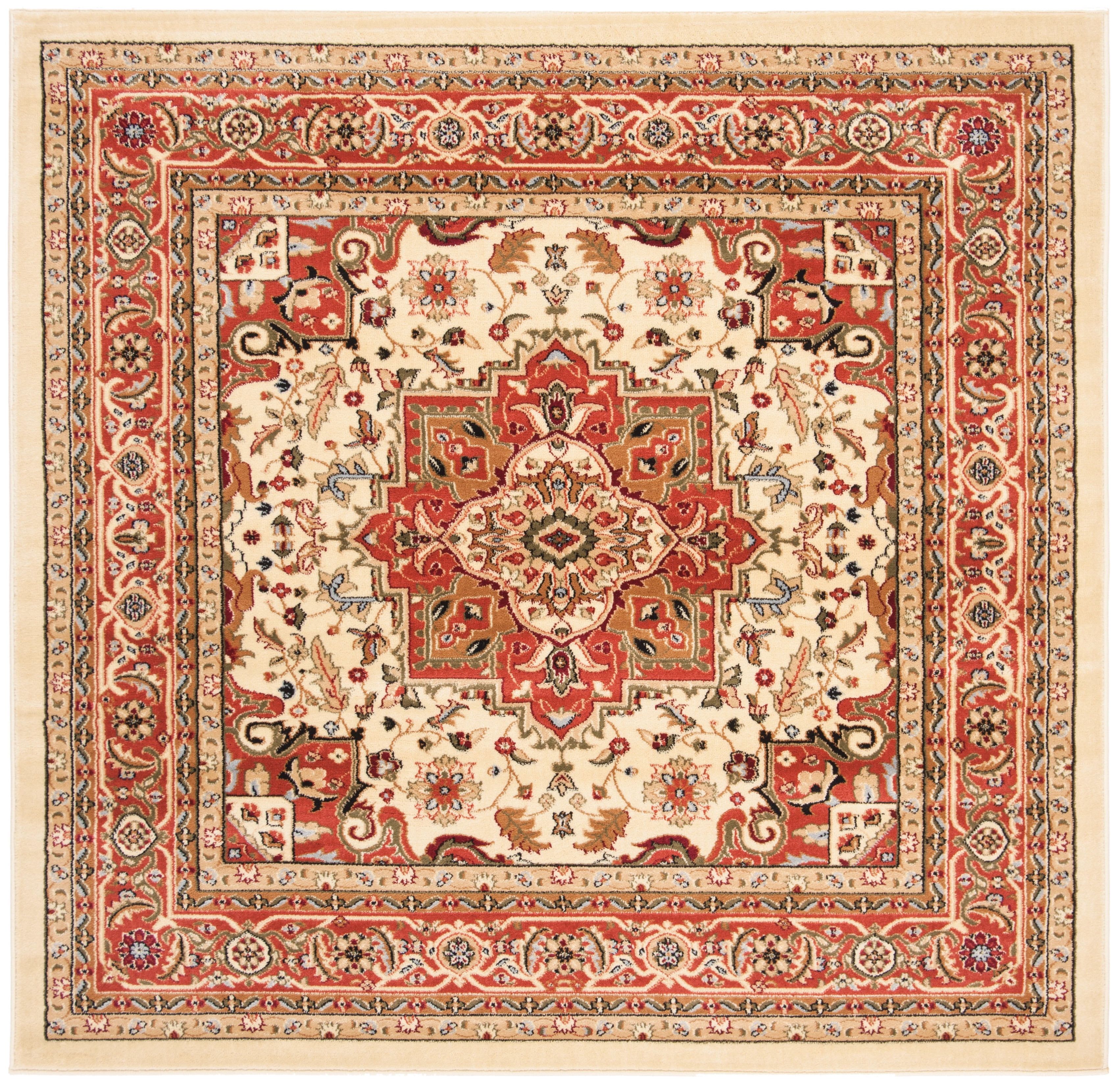 Ivory and Rust Tufted Square Synthetic Area Rug