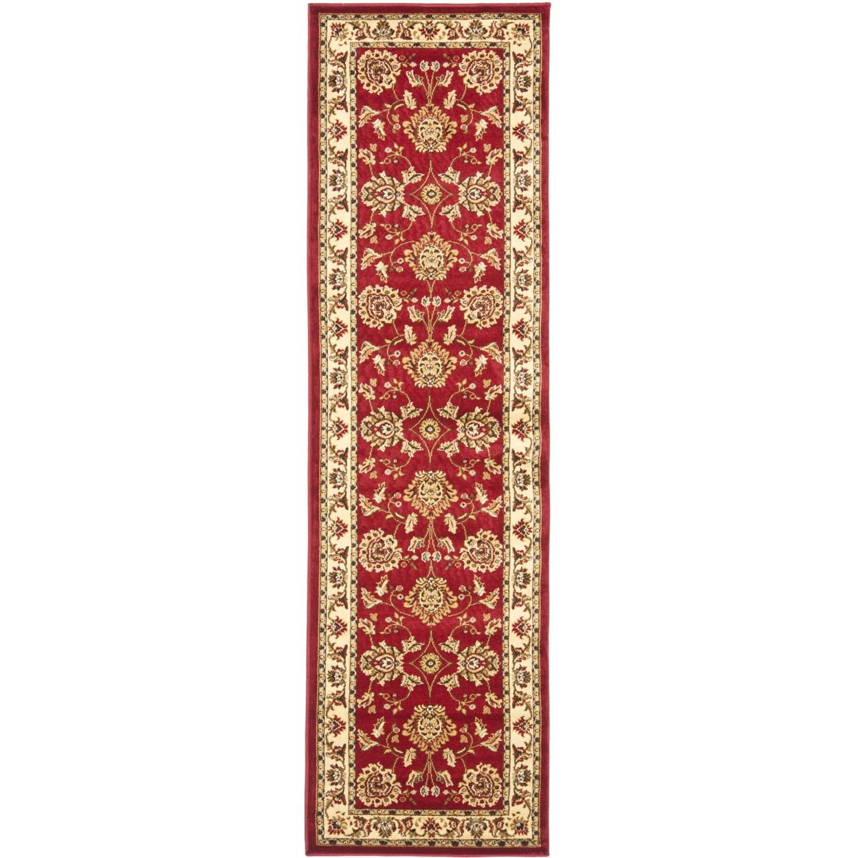 Red and Ivory Synthetic Traditional Runner Rug, 2'3" x 8'