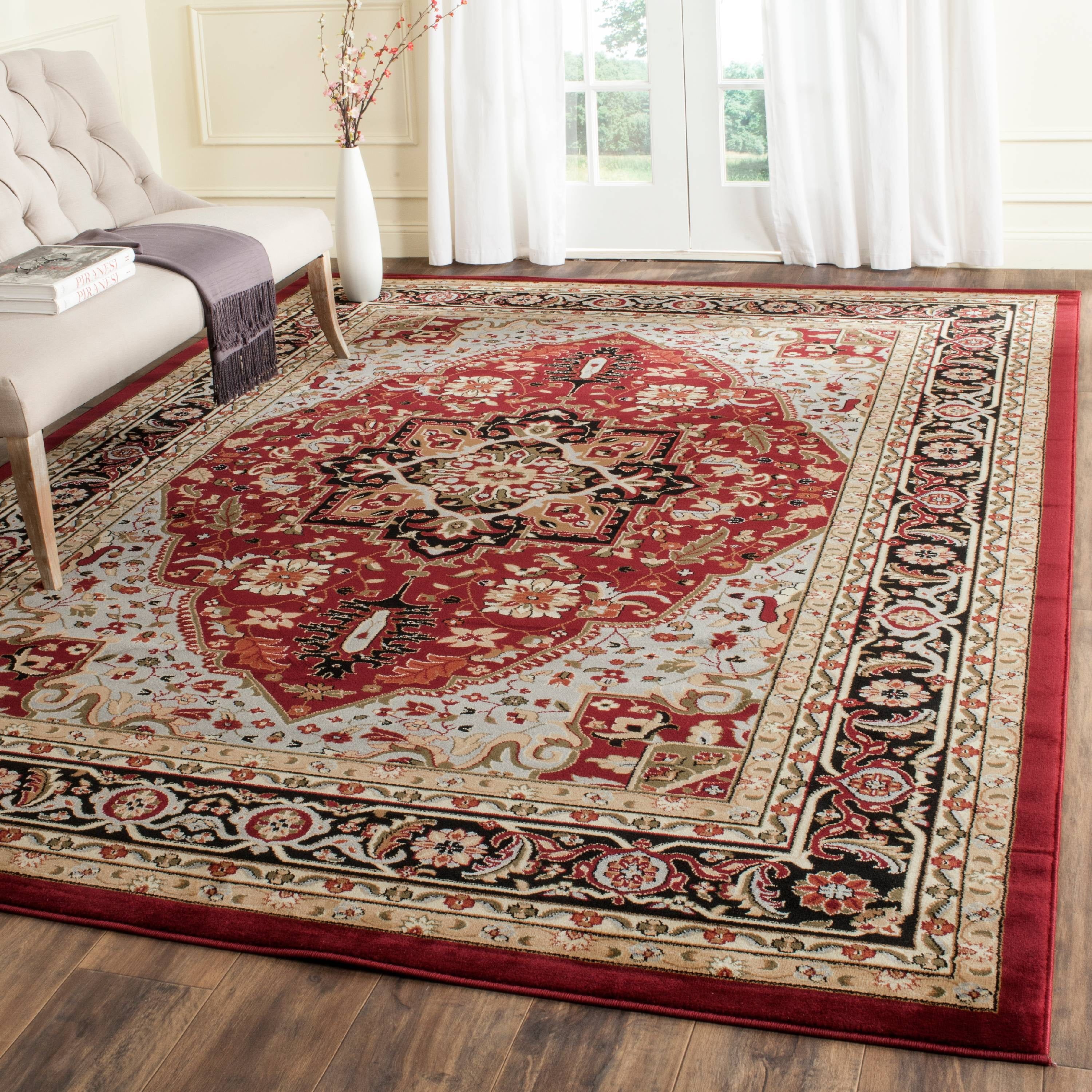 Red and Black Floral 9' x 12' Synthetic Area Rug