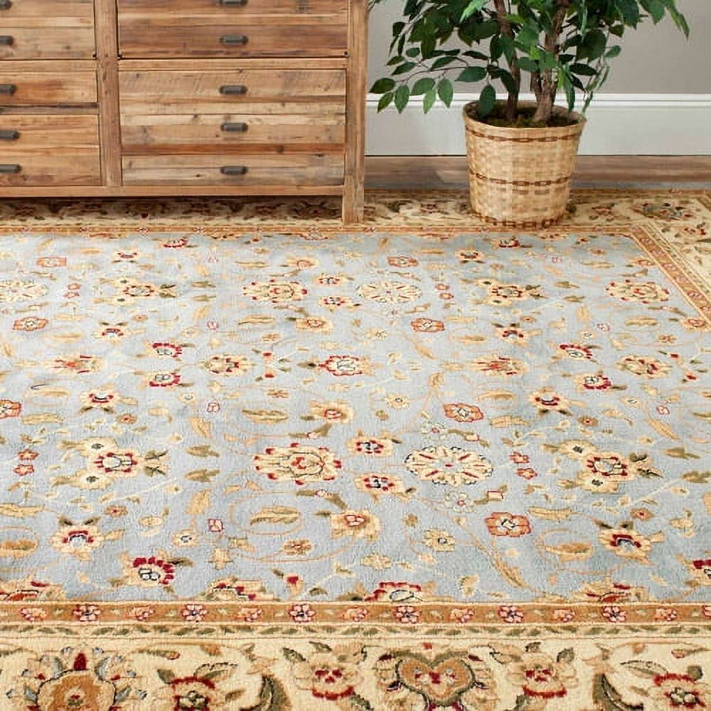 Light Blue Floral Motif Synthetic 10' x 14' Area Rug