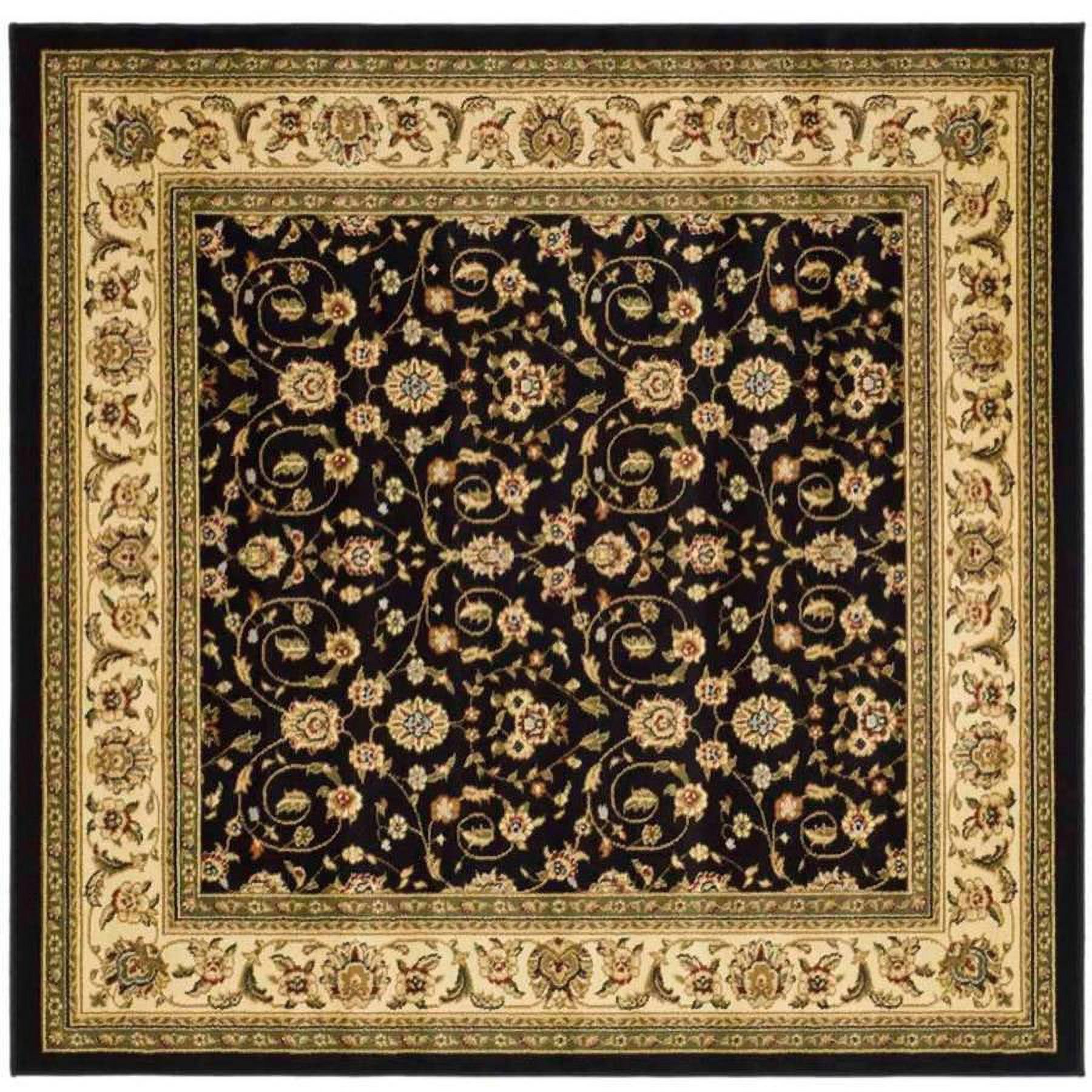 Elegant Black & Ivory Tufted Square Area Rug, 6'x6', Synthetic