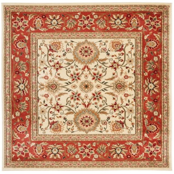 Handmade Square Ivory and Rust Synthetic Tufted Area Rug