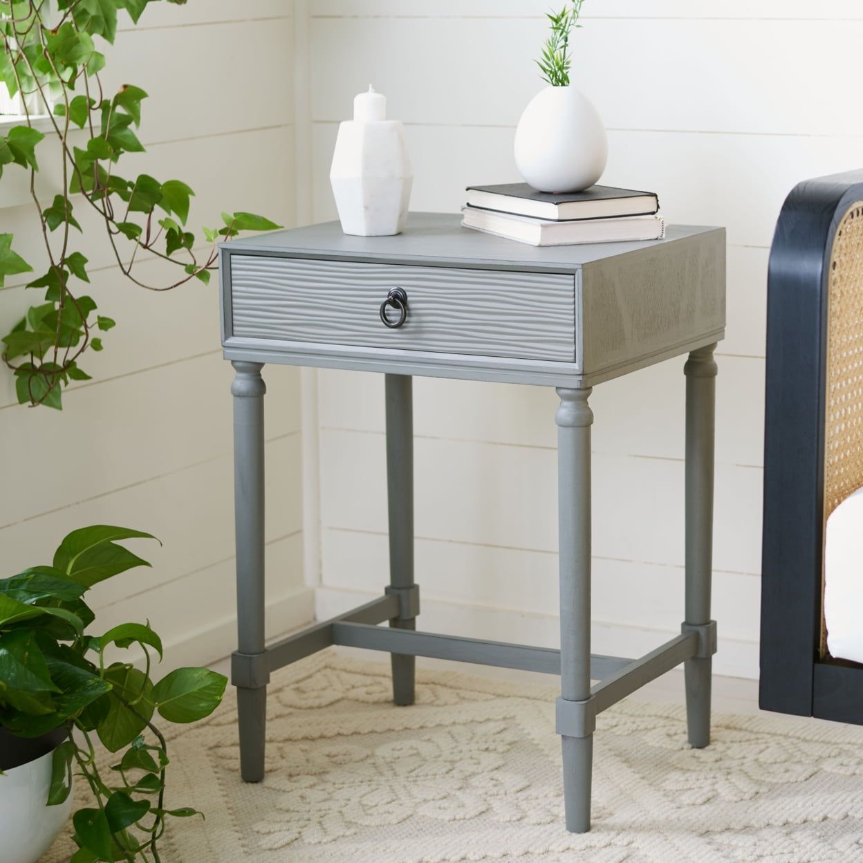 Distressed Gray Wood and Metal Accent Table with Storage