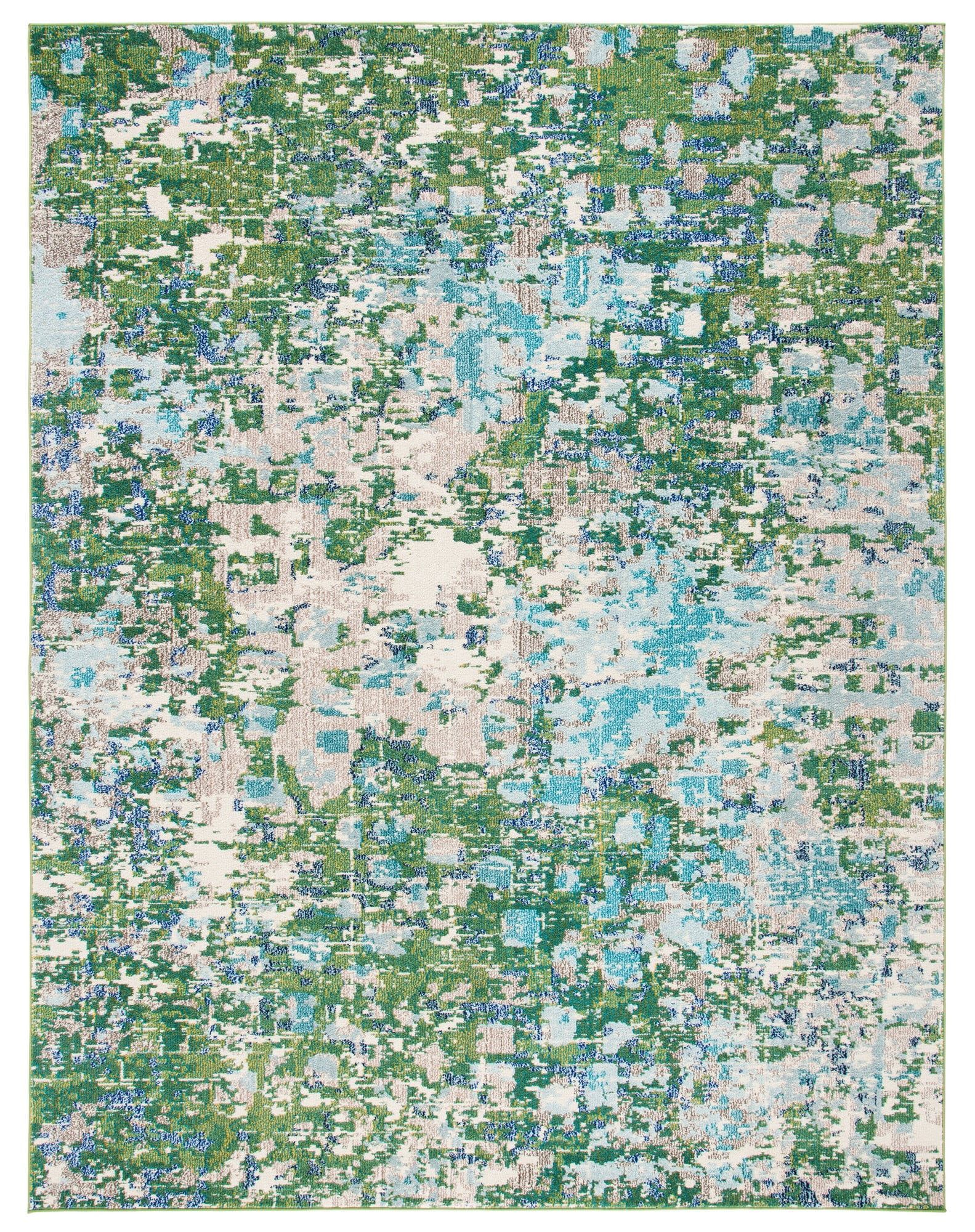 Green and Turquoise Abstract Synthetic 10' x 14' Area Rug