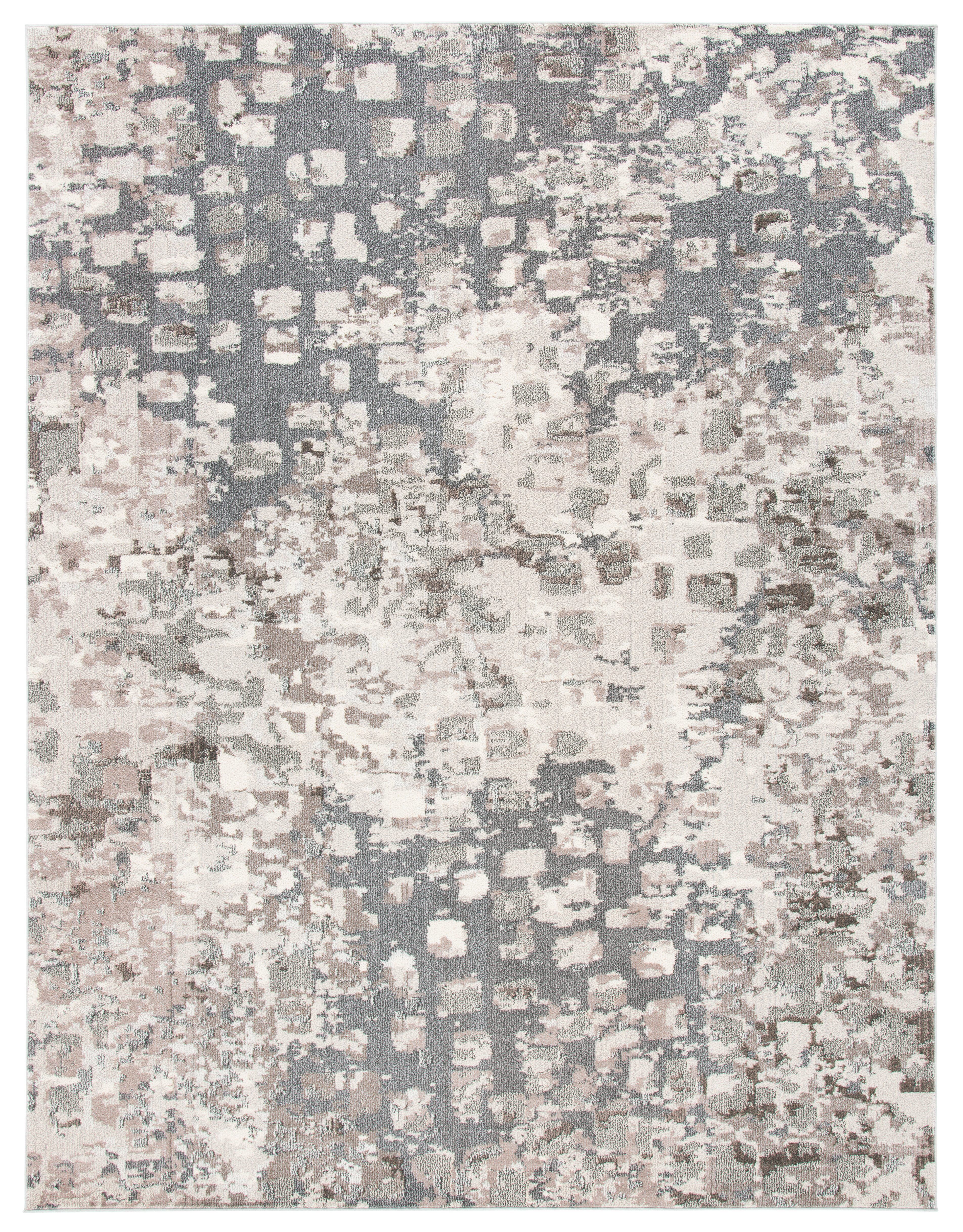 Gray and Beige Abstract Synthetic 10' x 14' Area Rug