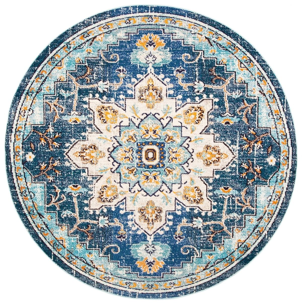 Modern Elegance Round Blue Synthetic Area Rug, 10' x 10'