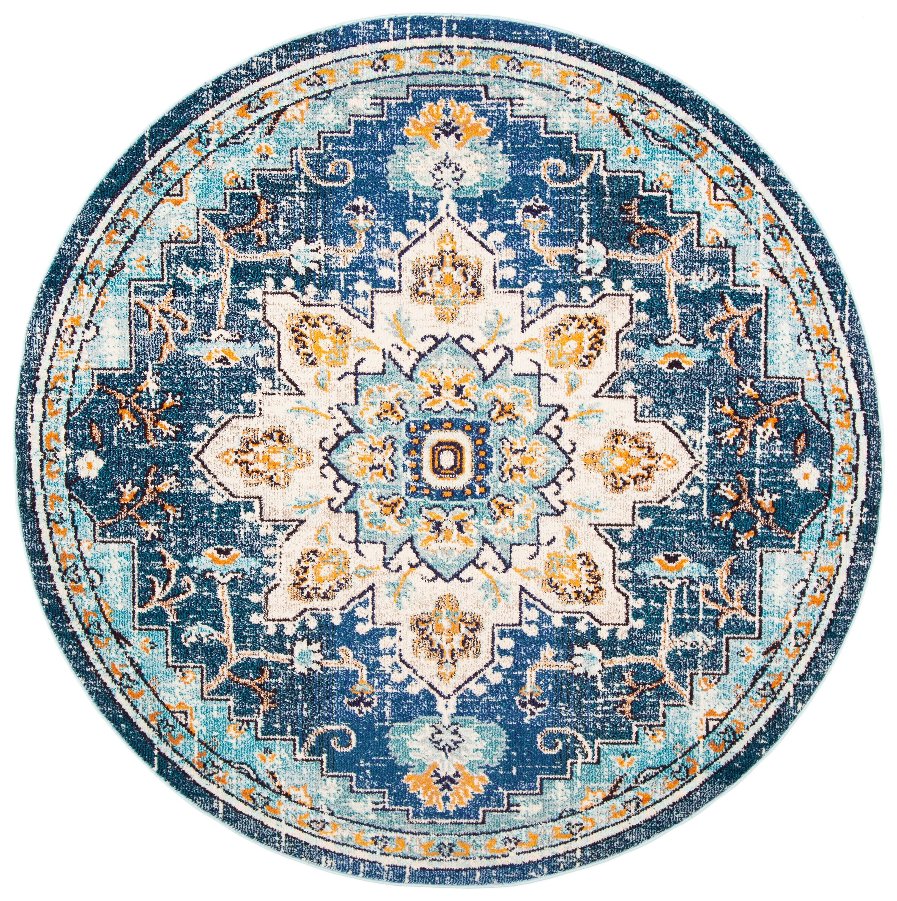 Blue and Light Blue Round Synthetic Flat Woven Rug