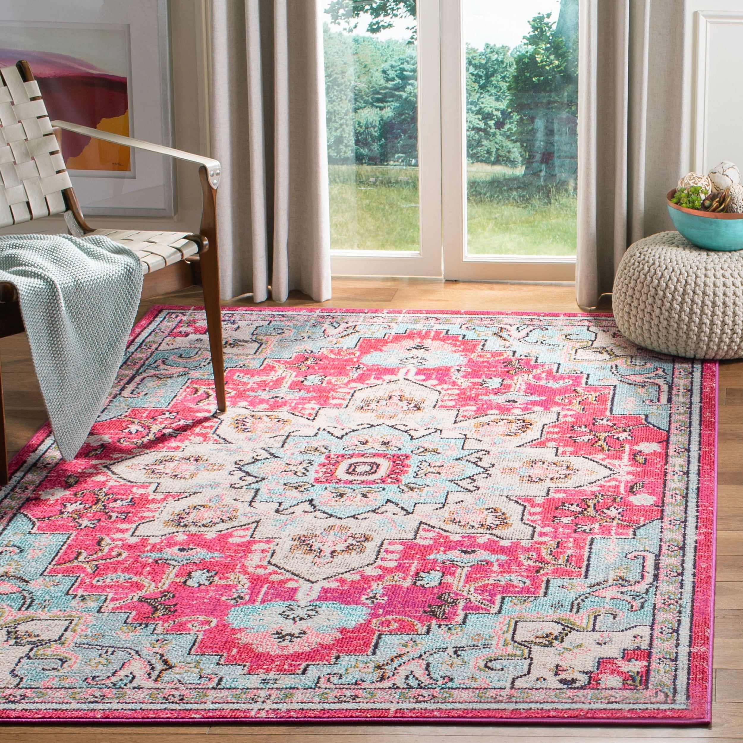 Luxe Transitional Easy-Care Fuchsia & Blue Synthetic Area Rug, 9' x 12'