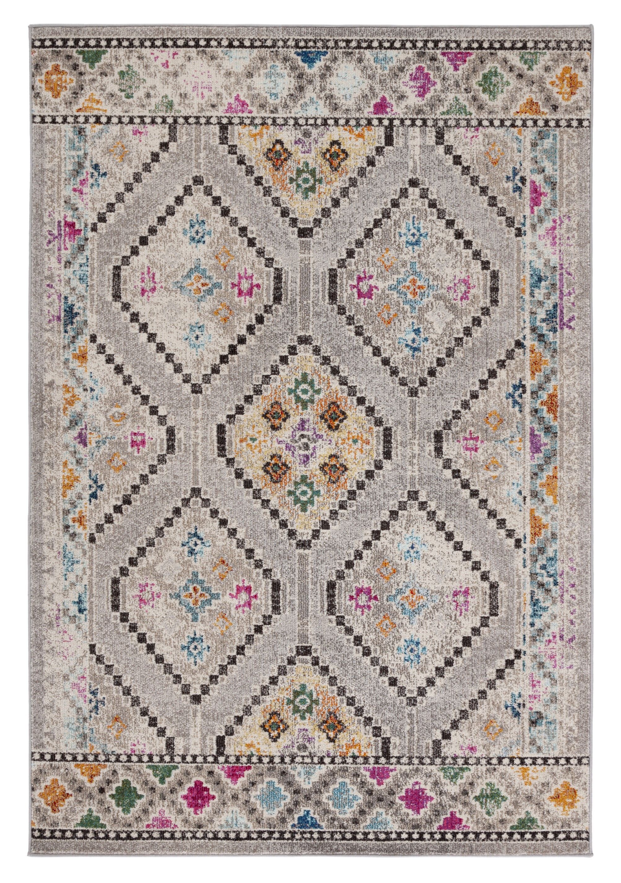 Gray and Beige Synthetic Boho-Chic Area Rug, 9' x 12'