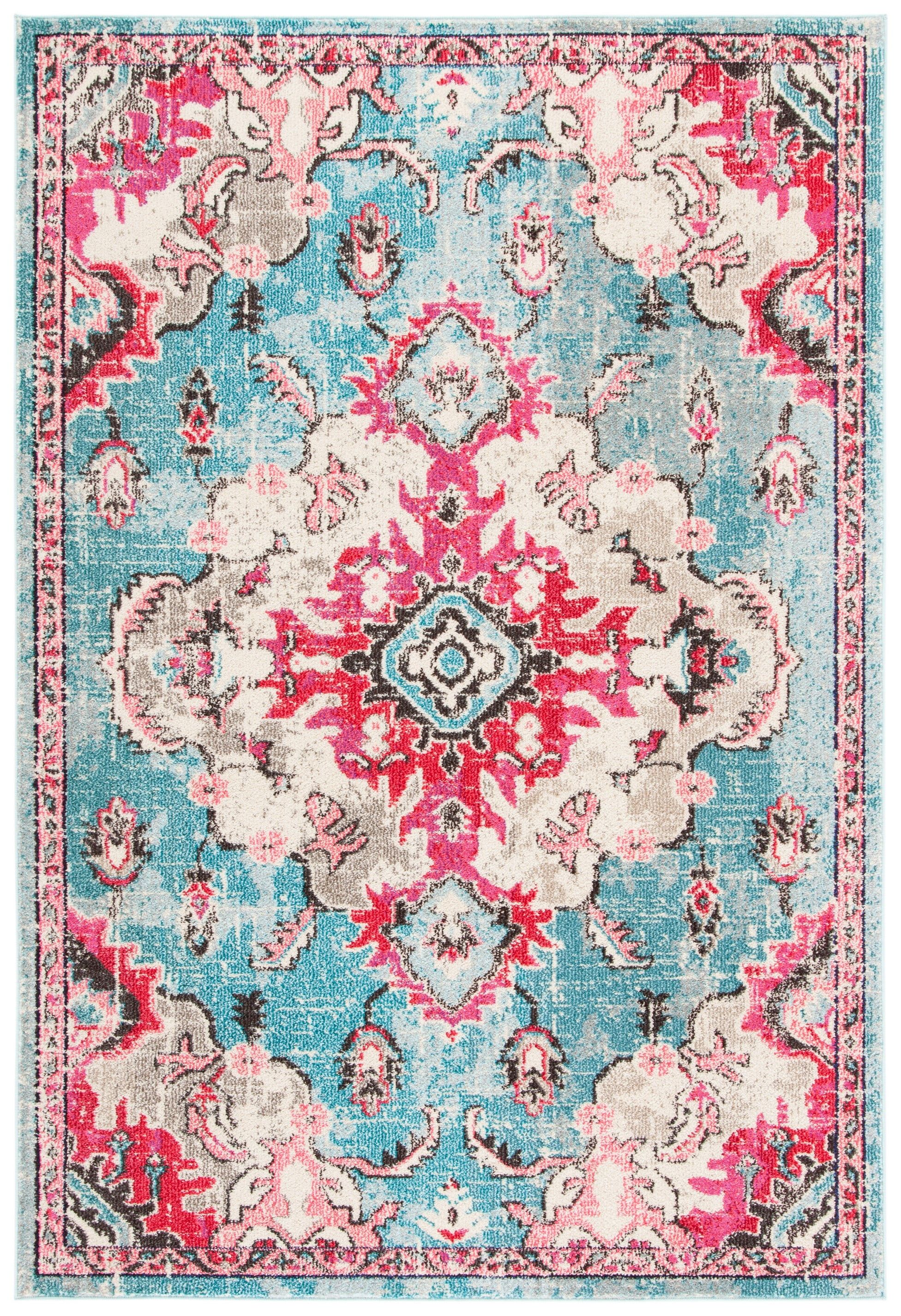 Luxe Transitional Easy-Care Fuchsia & Blue Synthetic Area Rug, 9' x 12'
