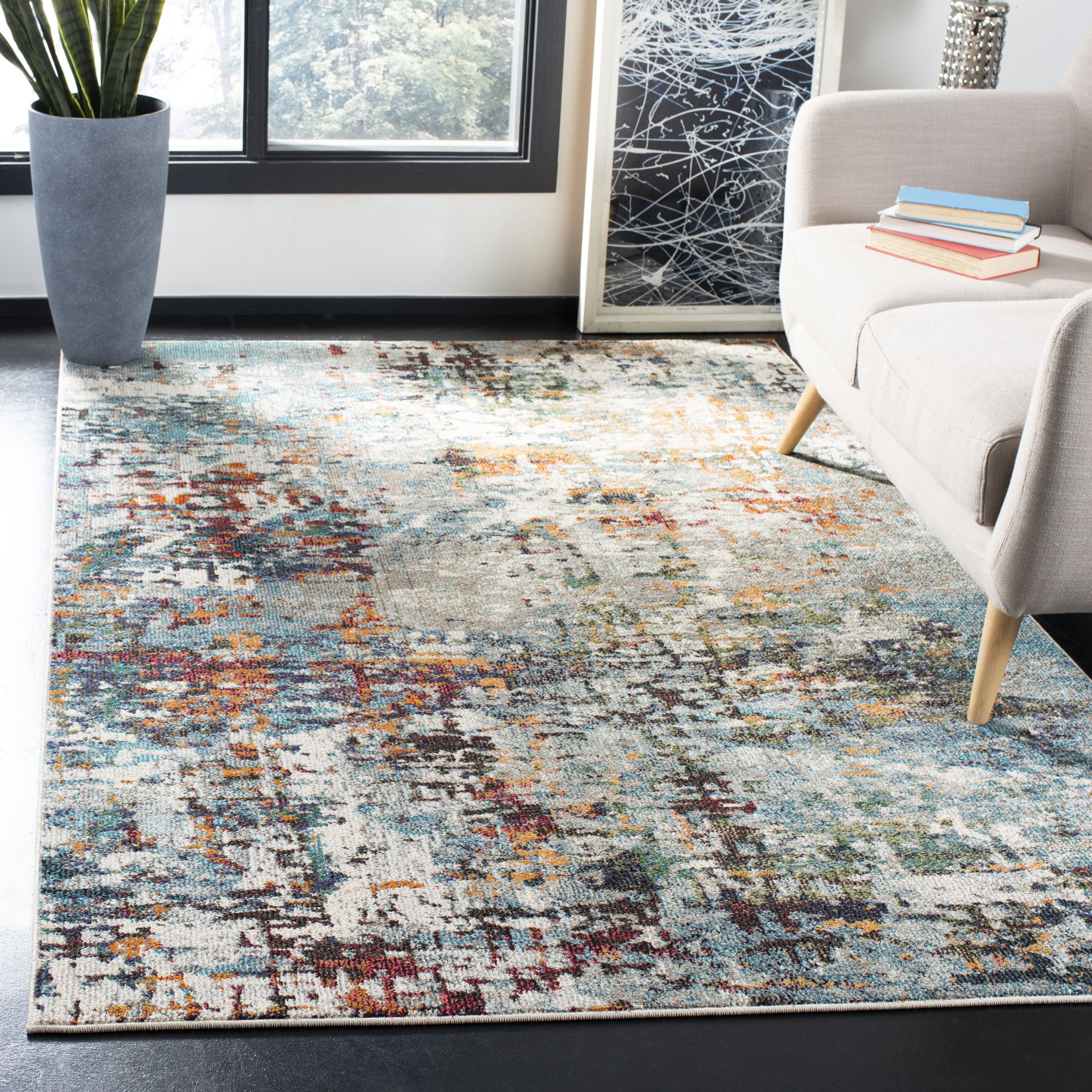 Madison Gray and Blue Synthetic Area Rug, 9' x 12'