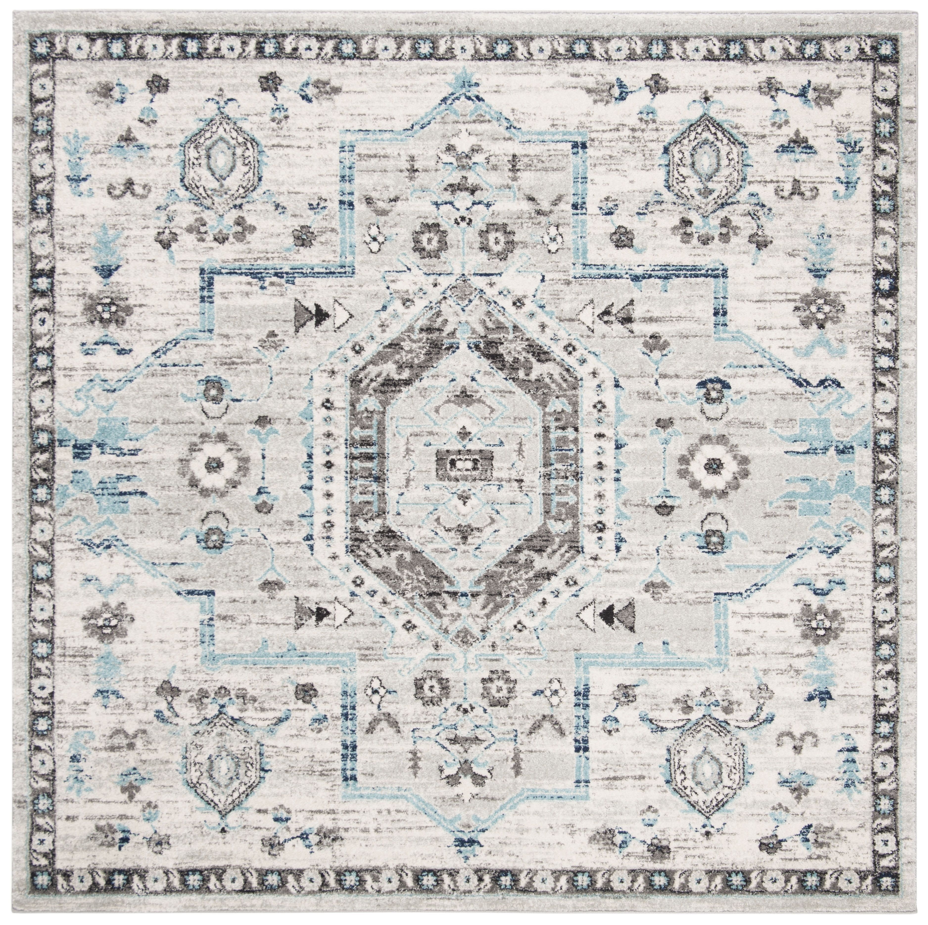 Elegant Madison Grey Square Synthetic Area Rug, 6'7" x 6'7"