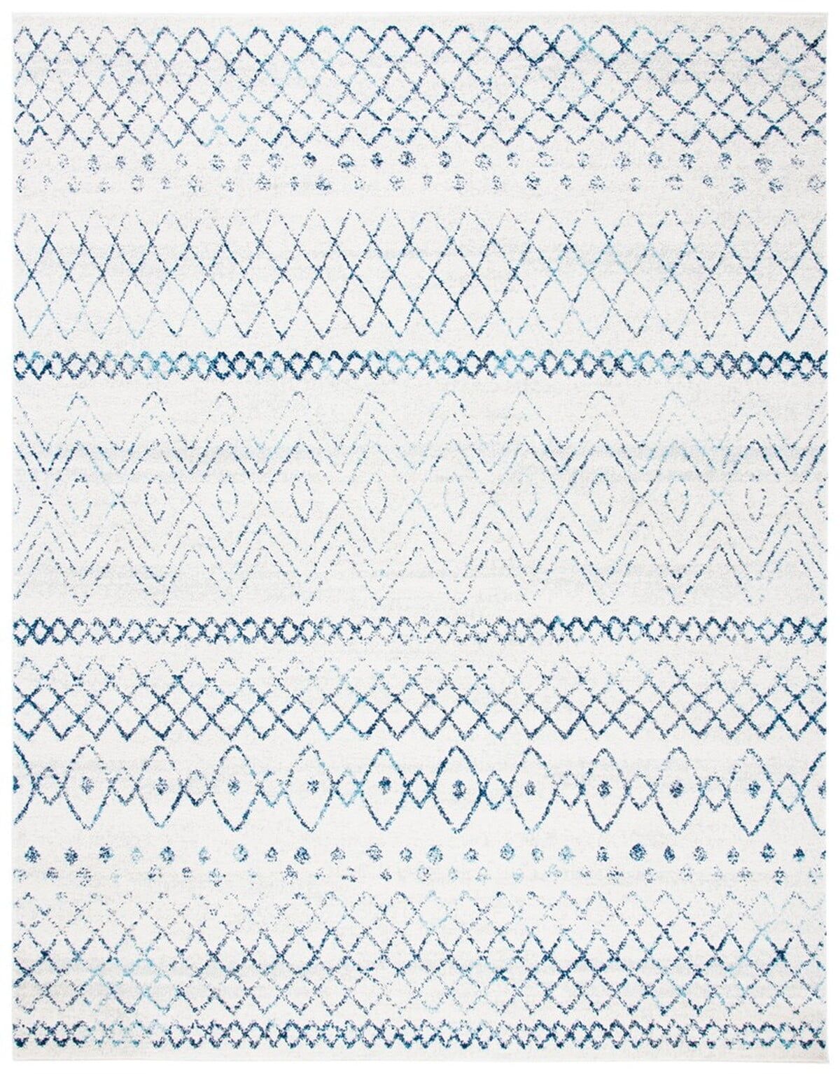 Ivory and Navy Geometric Wool Area Rug, 10' x 14'