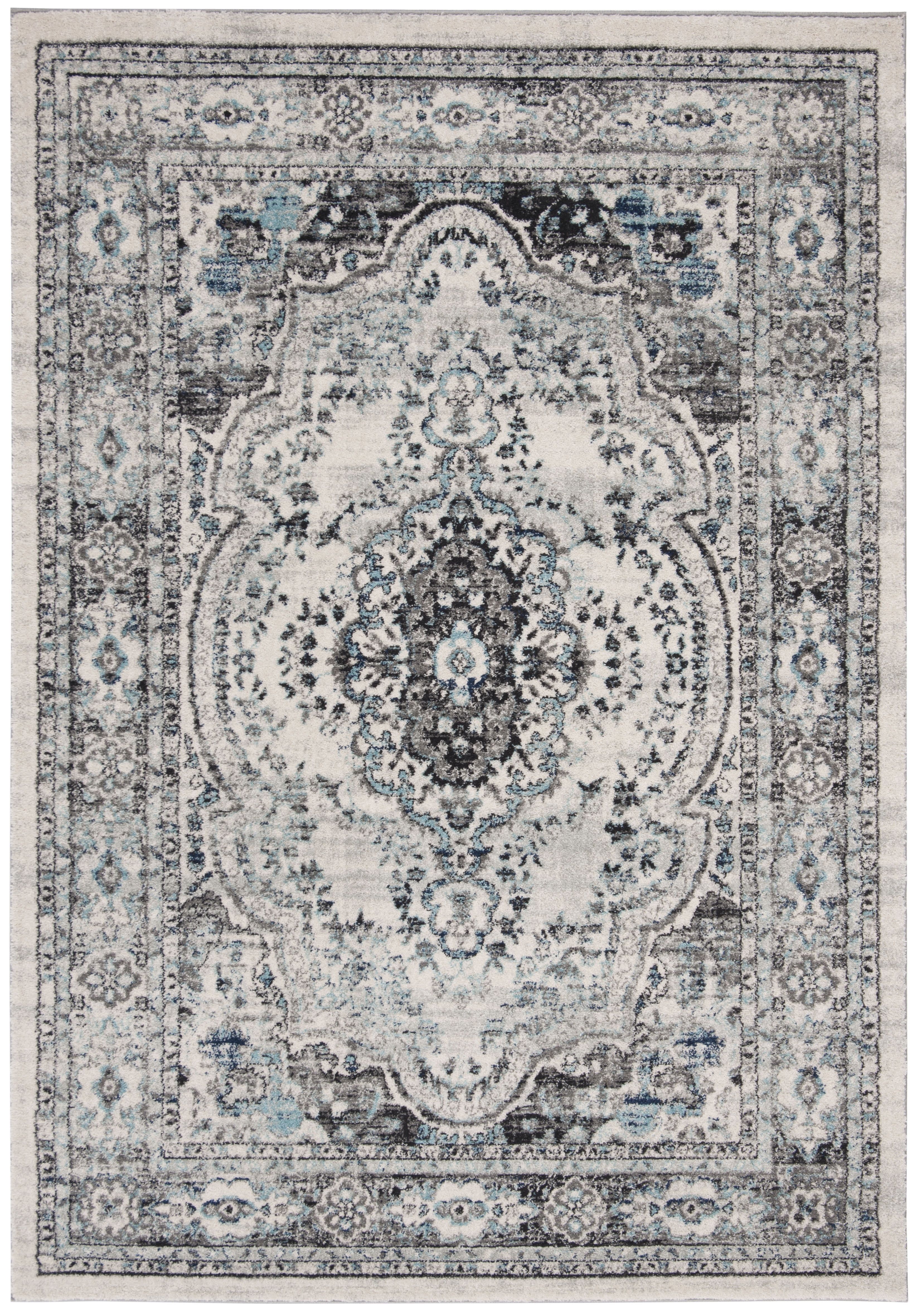 Light Grey and Blue Rectangular Synthetic Reversible Area Rug