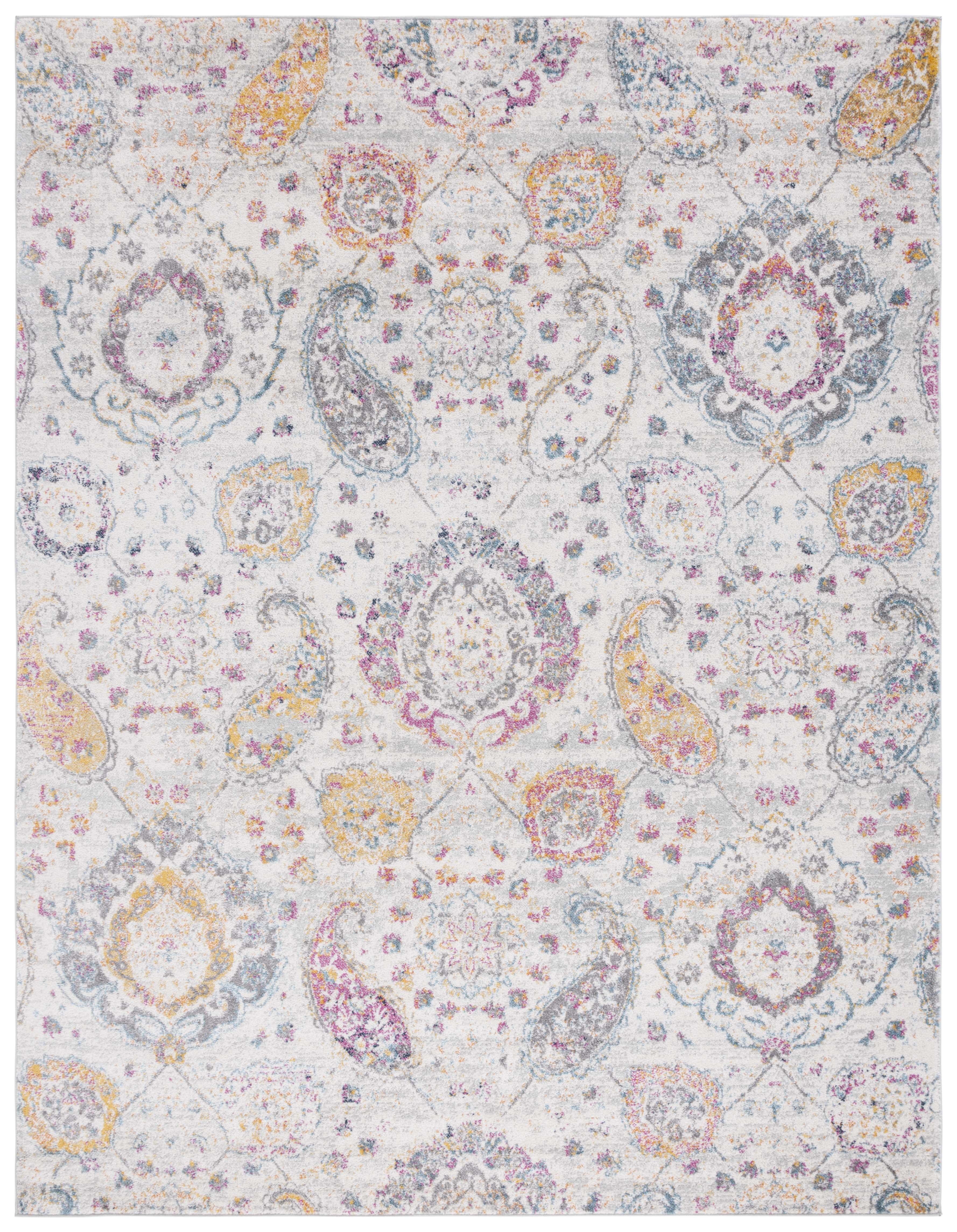 Elegant Gray Synthetic 10' x 14' Easy-Care Paisley Area Rug