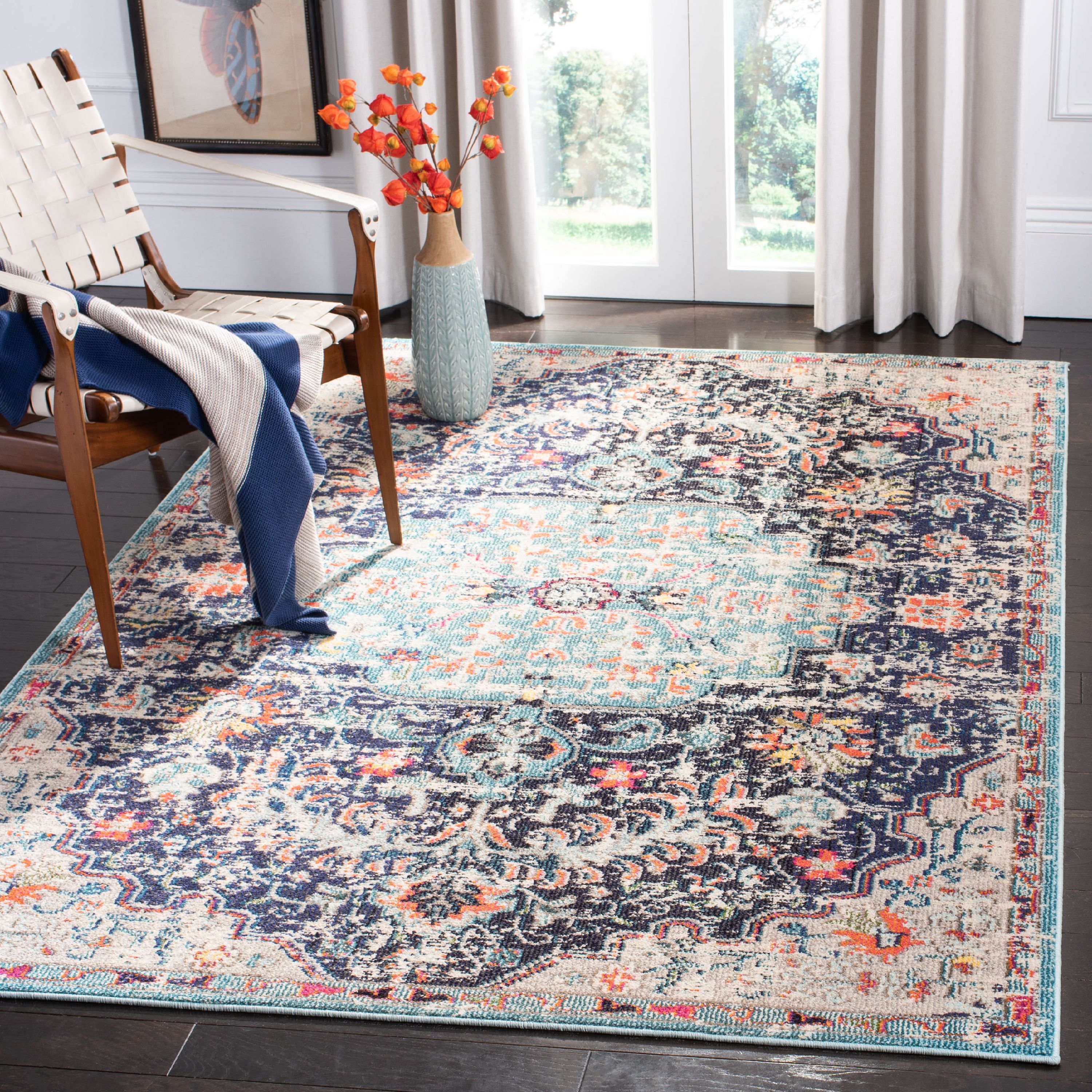 Madison Black and Teal Vintage Floral Area Rug
