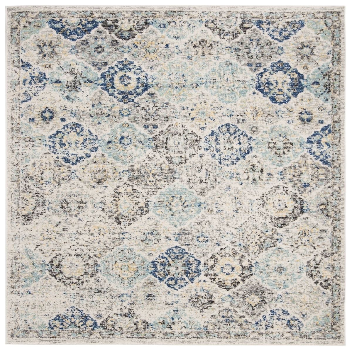 Ivory and Aqua 10' Square Reversible Synthetic Area Rug