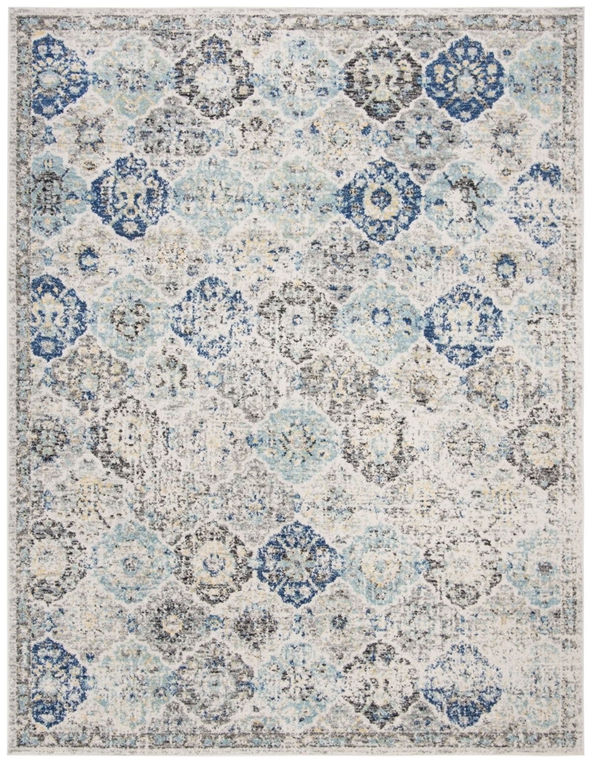 Ivory and Aqua Synthetic Reversible 9' x 12' Area Rug