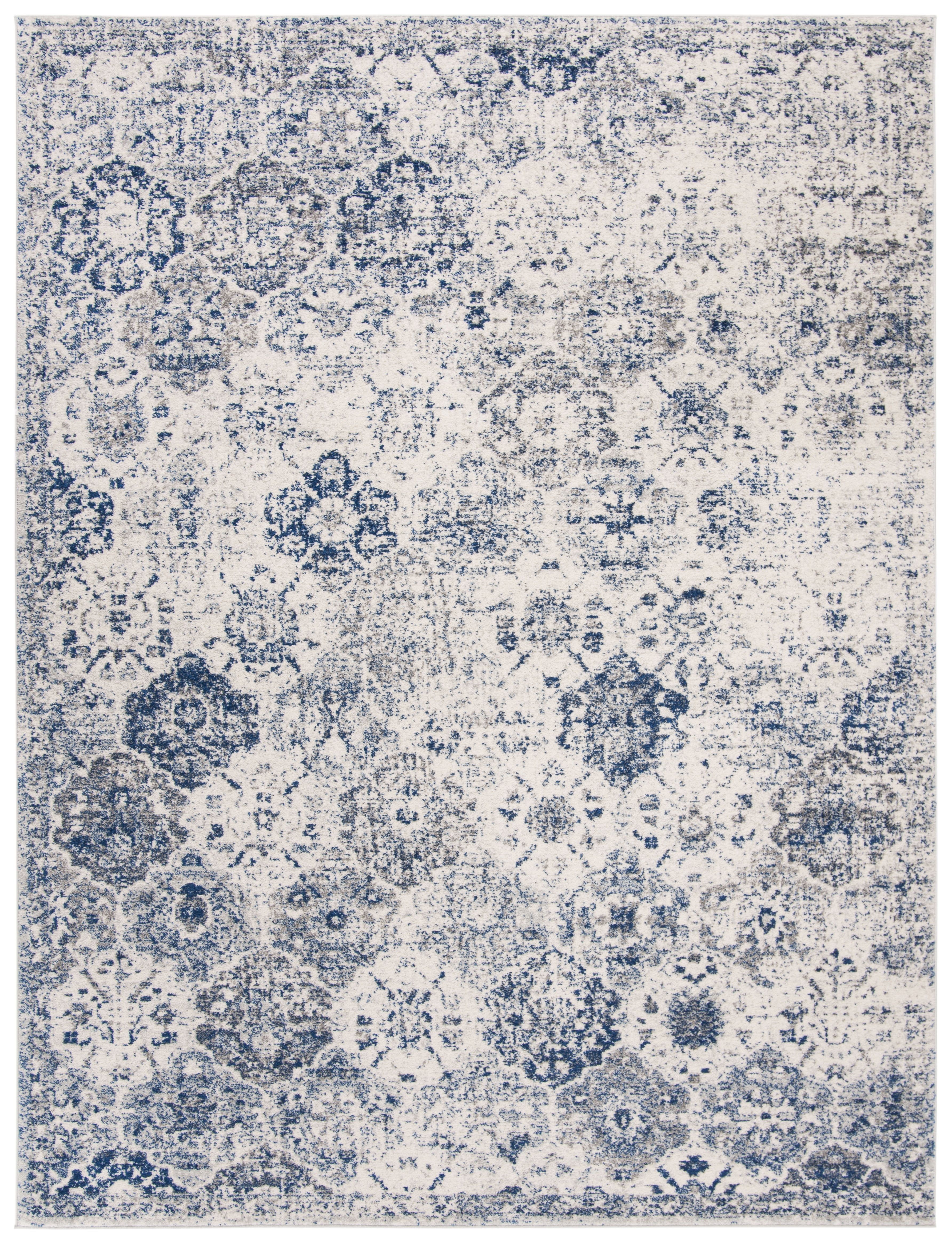 Reversible Rectangular Easy-Care Blue Cotton Blend 10' x 14' Area Rug