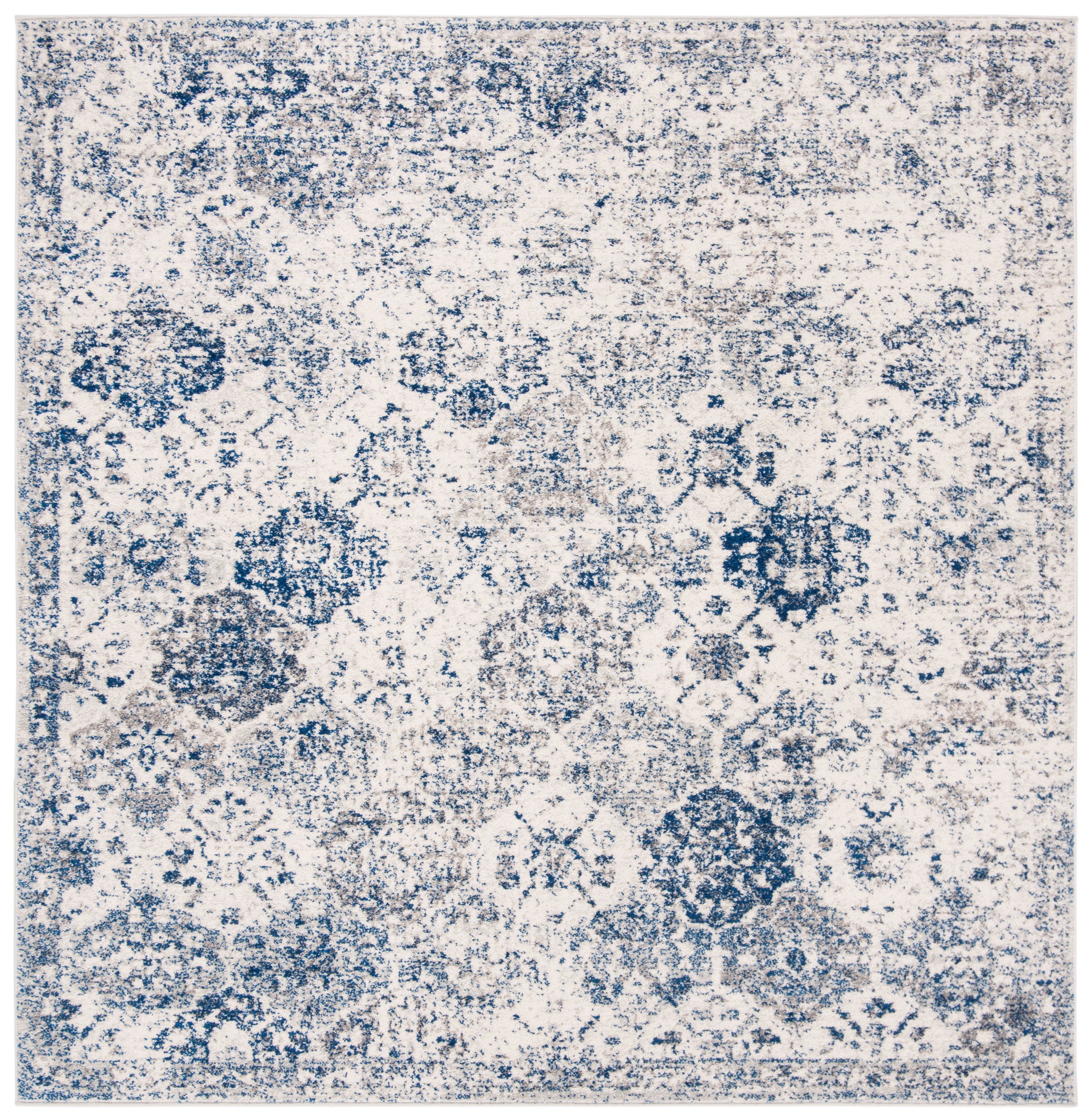 White and Royal Blue Synthetic Reversible Square Rug, 12' x 12'