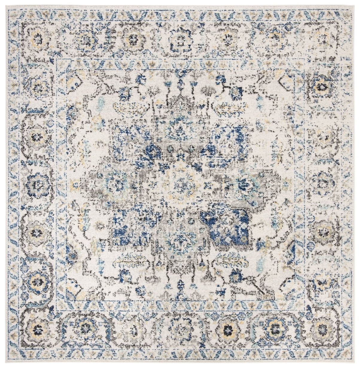 Reversible Easy-Care Synthetic 10' Square Area Rug in Grey/Ivory