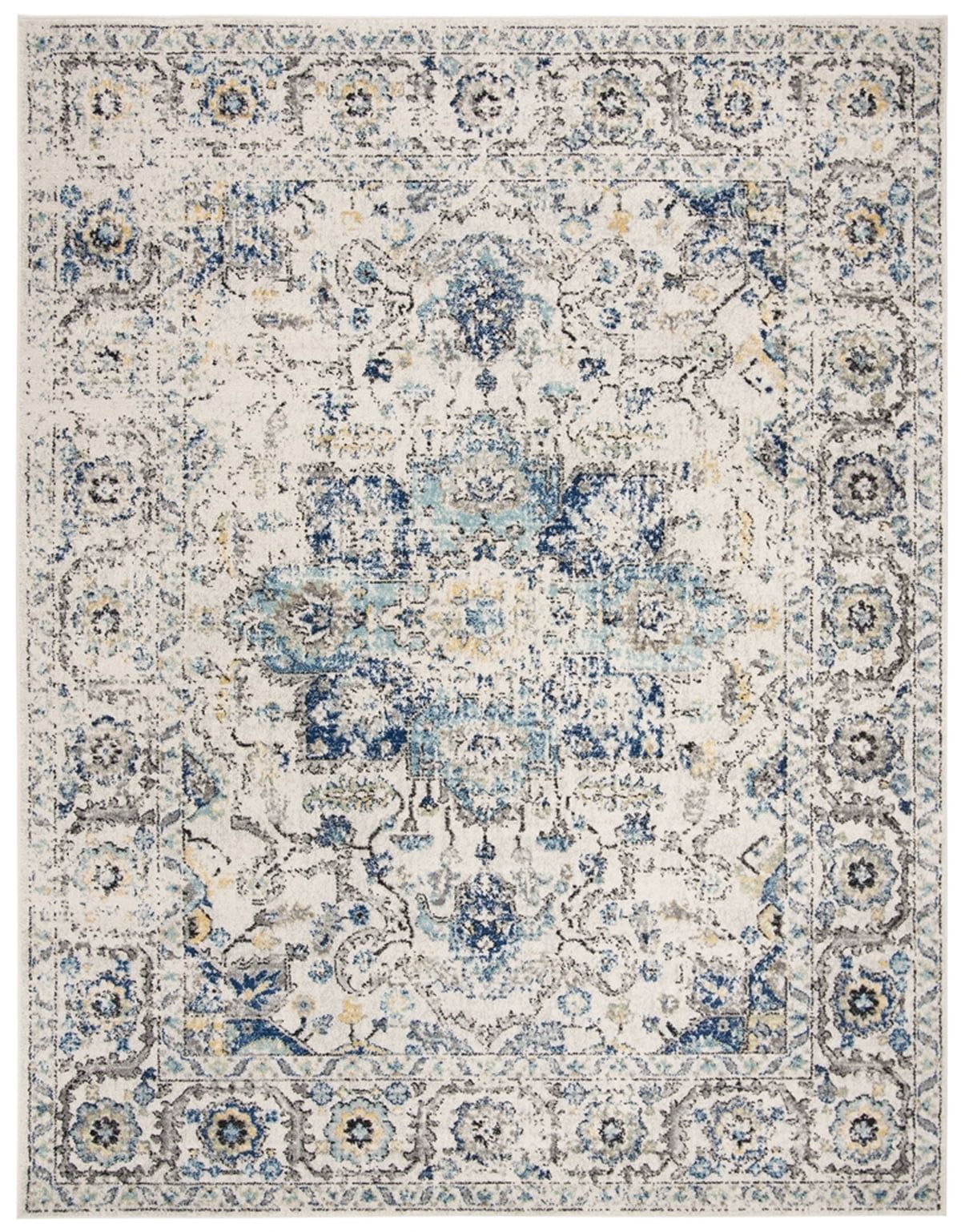 Ivory and Turquoise Cotton Synthetic Rustic Area Rug