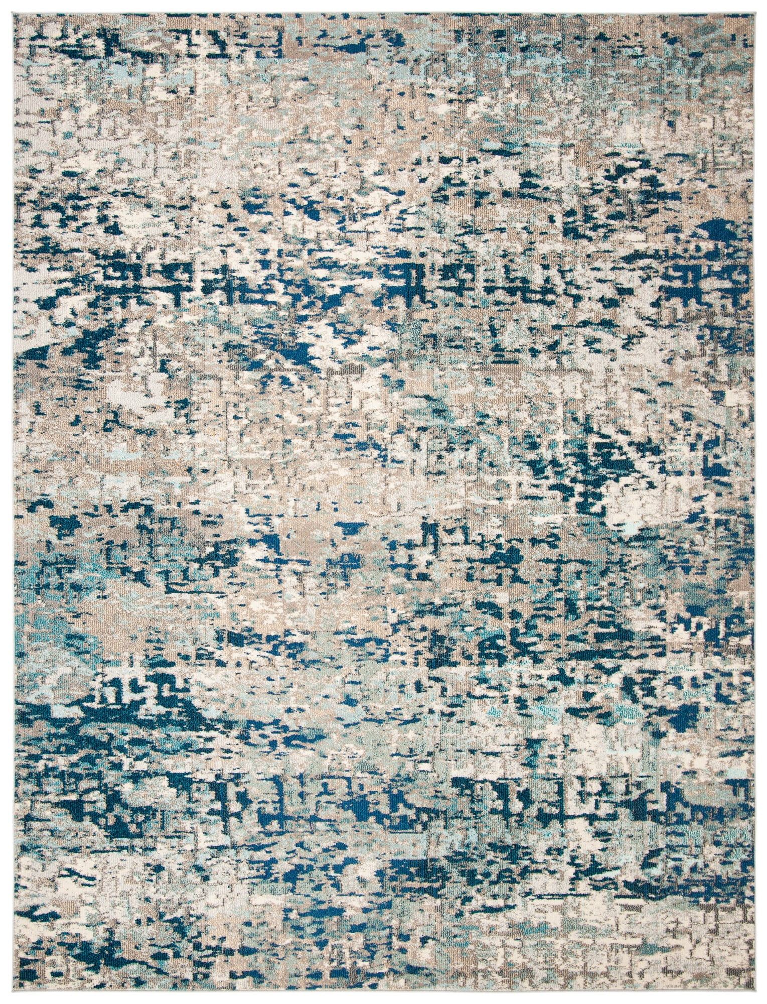 Blue and Gray Abstract 10' x 14' Synthetic Area Rug