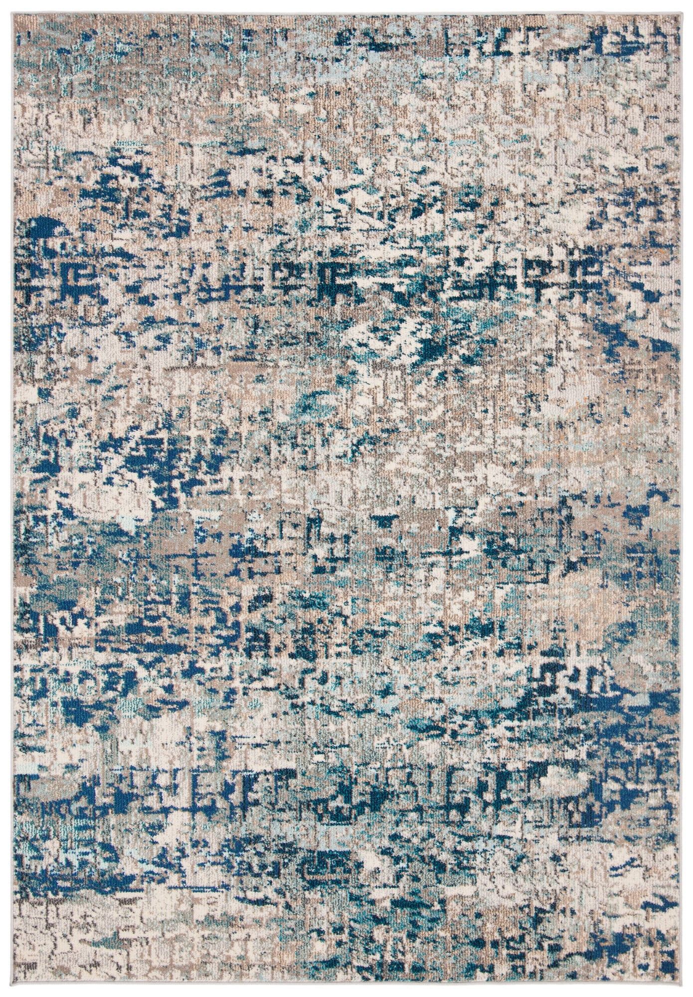 Modern Grey/Blue Synthetic Easy-Care 2'2" x 4' Area Rug