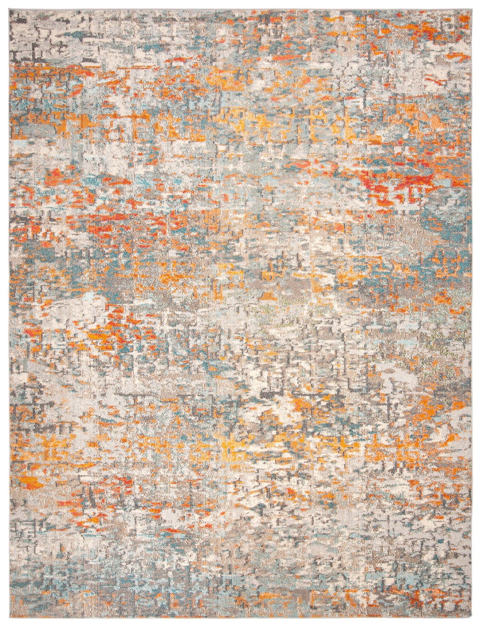 Transitional Grey and Orange Abstract Area Rug, 12' x 18'