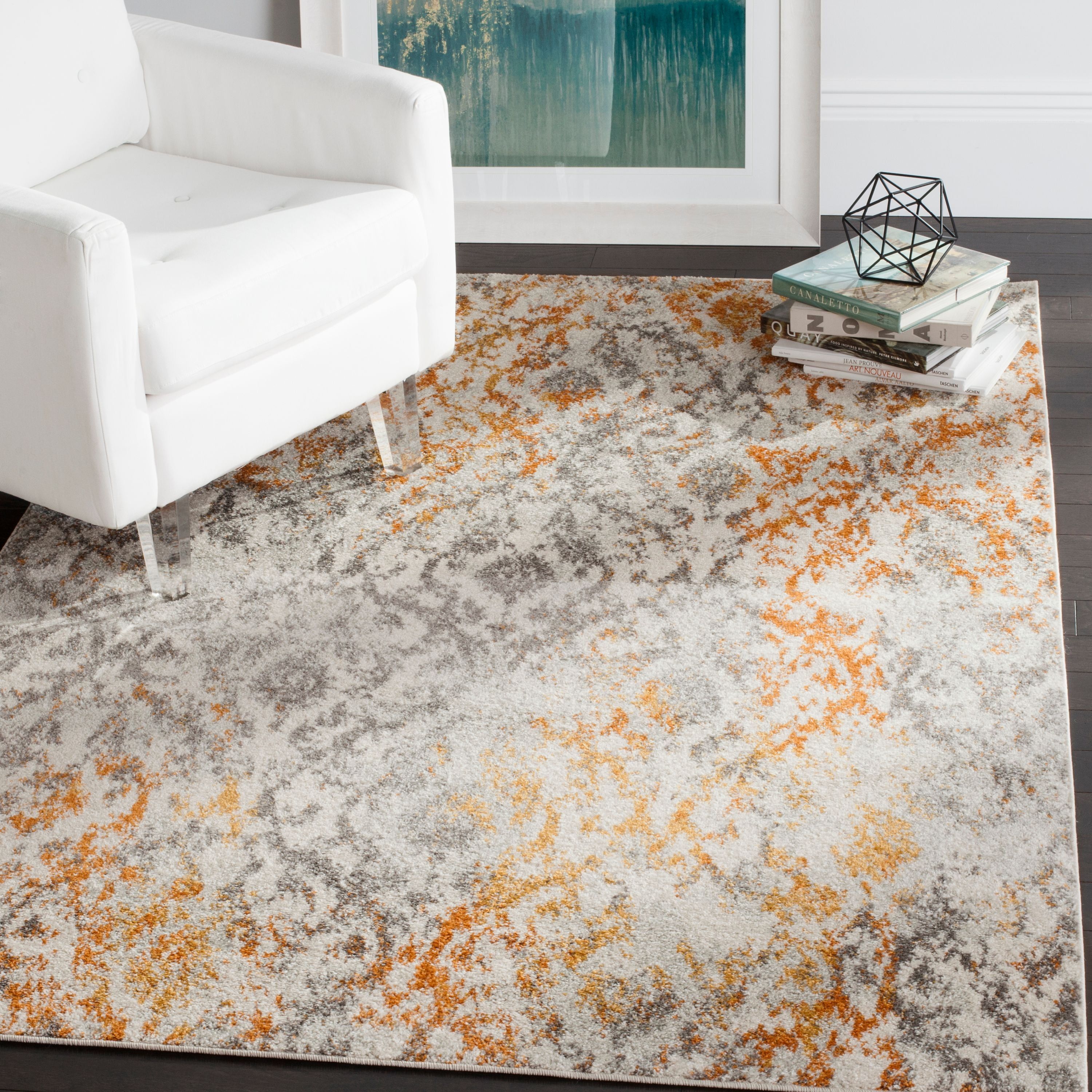 Reversible Easy-Care Cotton Blend 9' x 12' Cream/Orange Area Rug