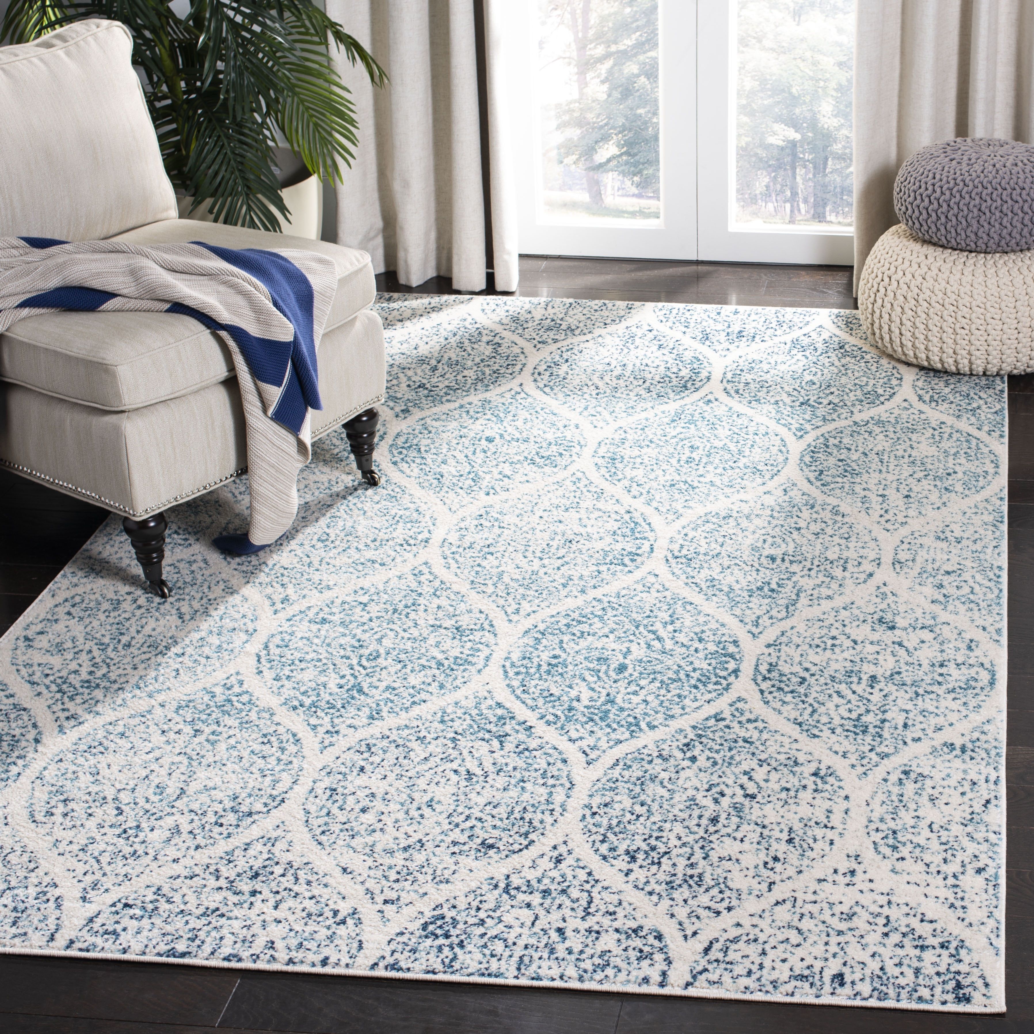 Blue 9' x 12' Reversible Stain-Resistant Synthetic Area Rug