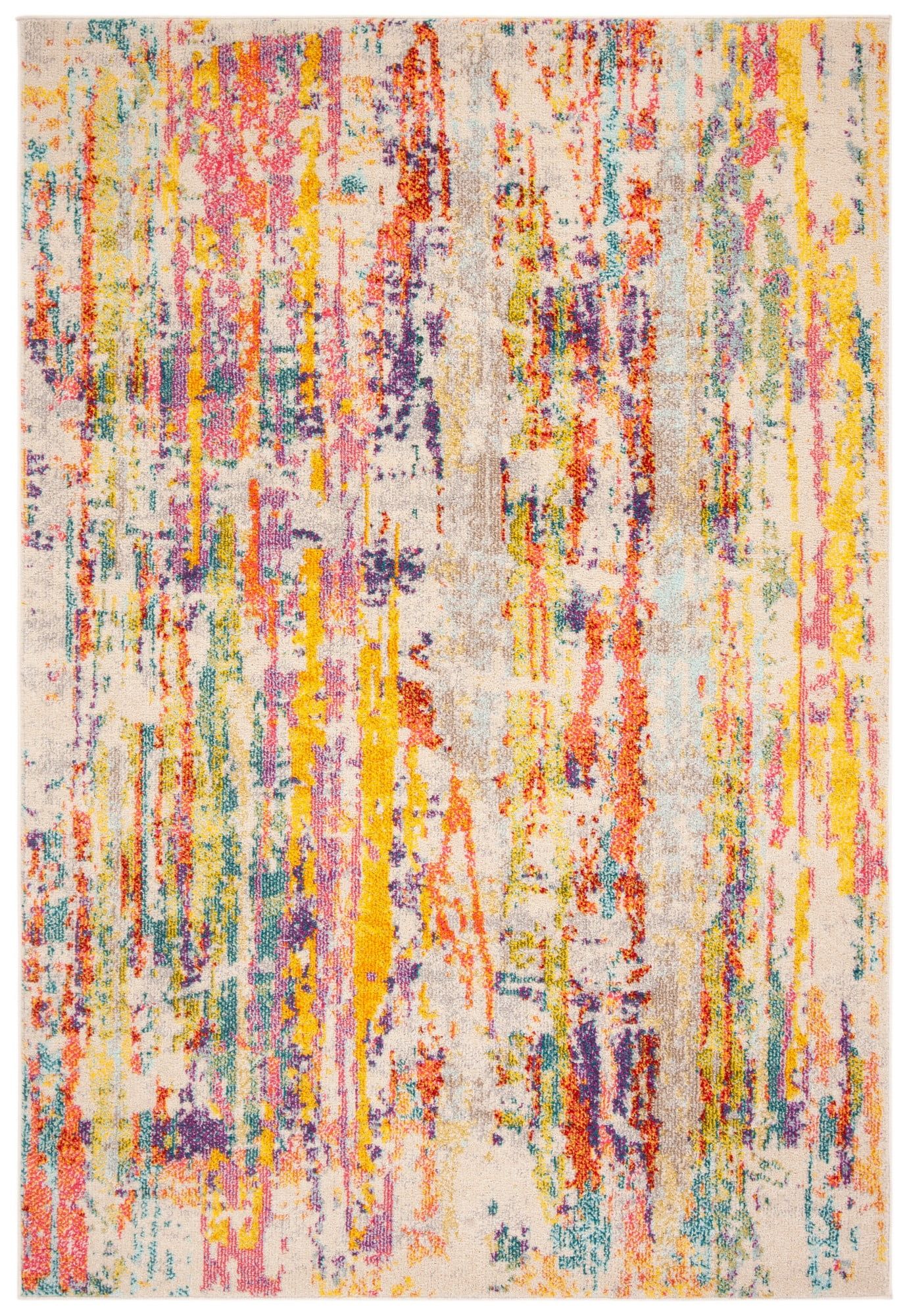 Beige and Yellow Abstract 9' x 12' Stain-Resistant Rug