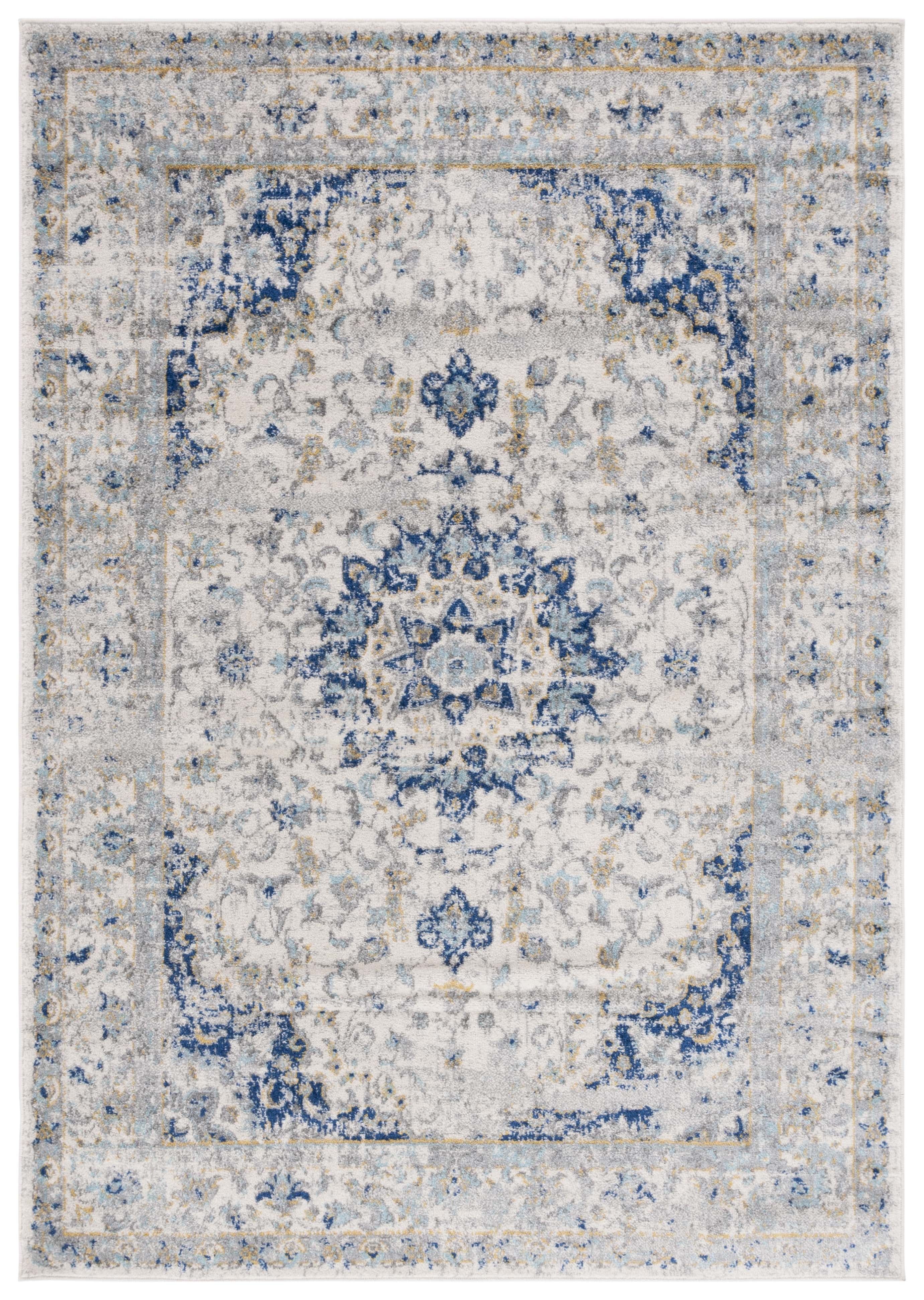 Ivory and Blue Synthetic Reversible 5' x 7' Area Rug