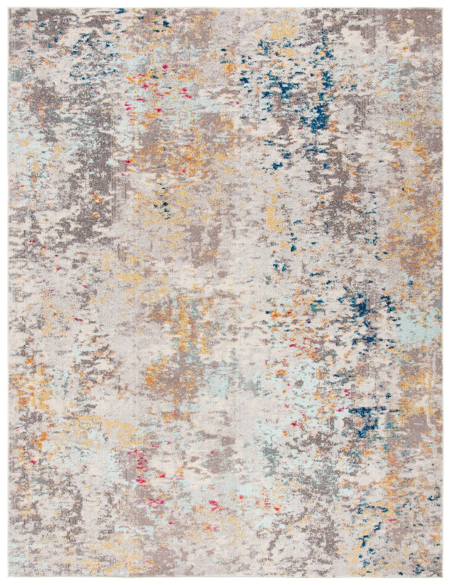 Elegant Gray and Gold 10' x 14' Synthetic Rectangular Area Rug