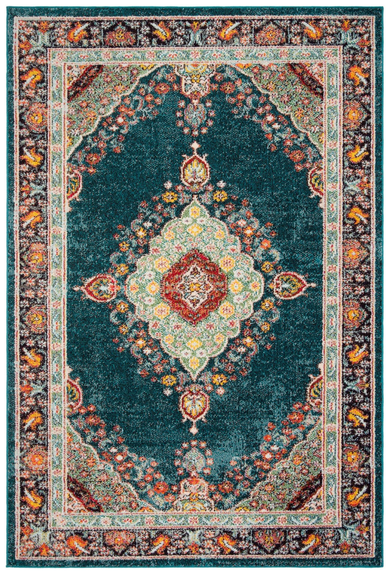 Navy and Turquoise Synthetic 9' x 12' Non-slip Area Rug