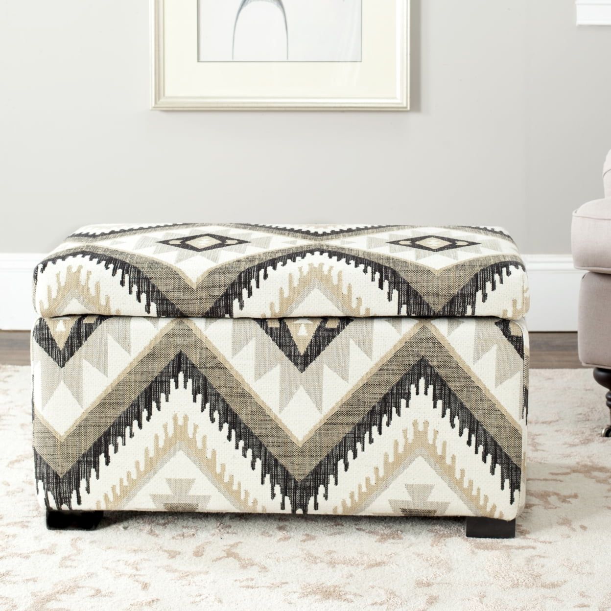 Small Tribal Design Linen Storage Bench with Birch Wood