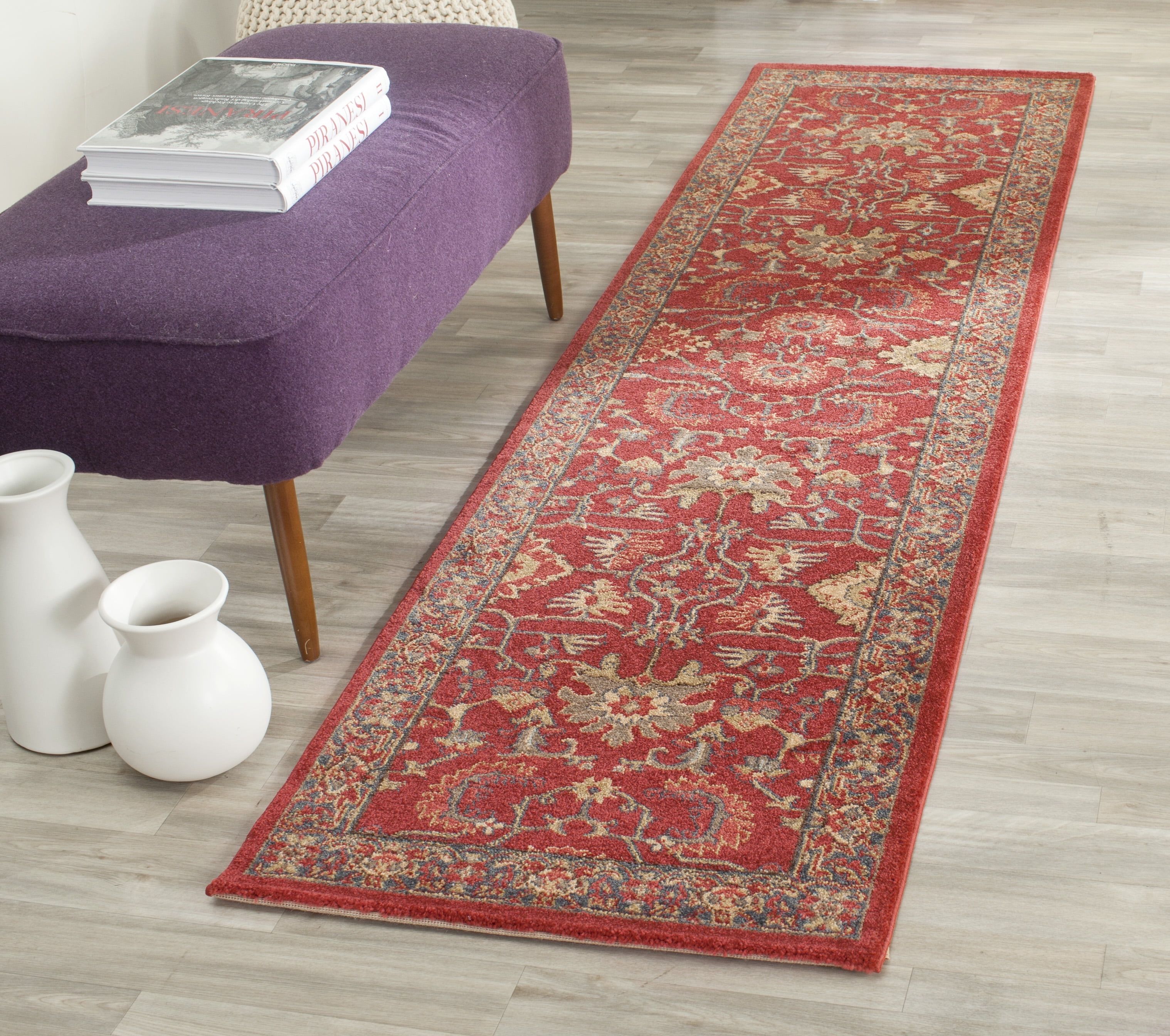 Elegant Red Heirloom 26" Hand-Knotted Easy-Care Synthetic Rug