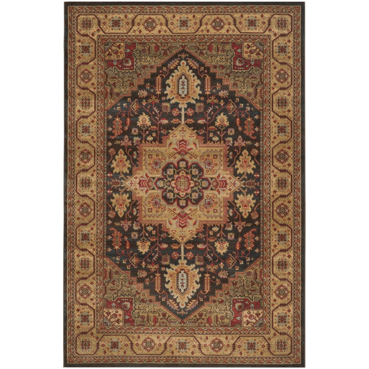 Elegant Navy Square Synthetic Rug with Traditional Persian Motifs