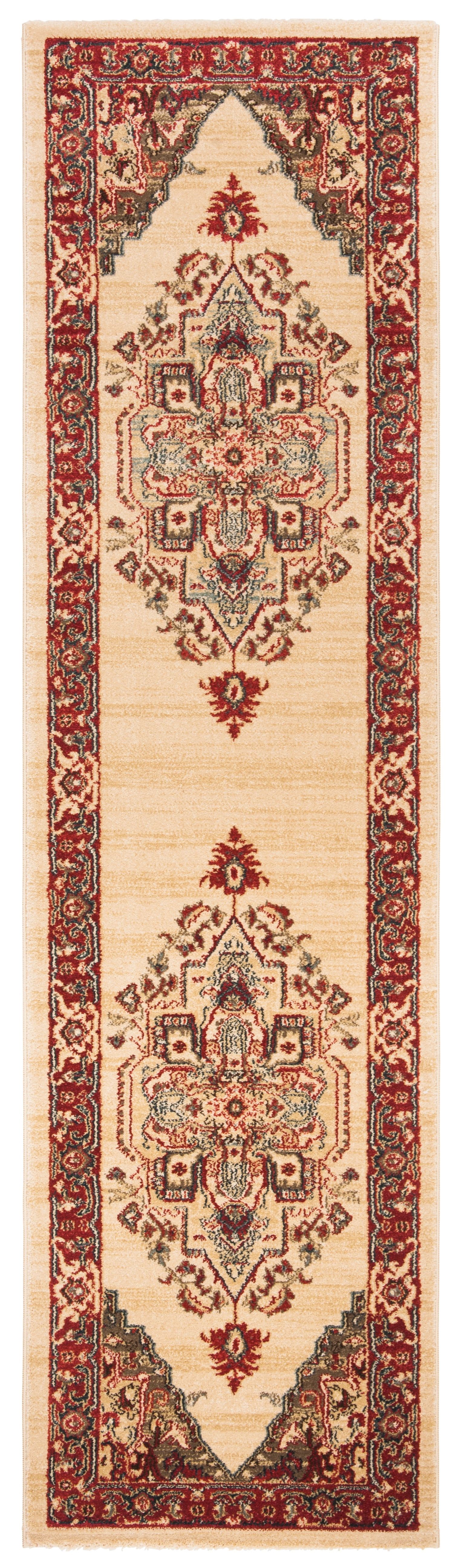 Cream and Red Synthetic Persian Runner Rug