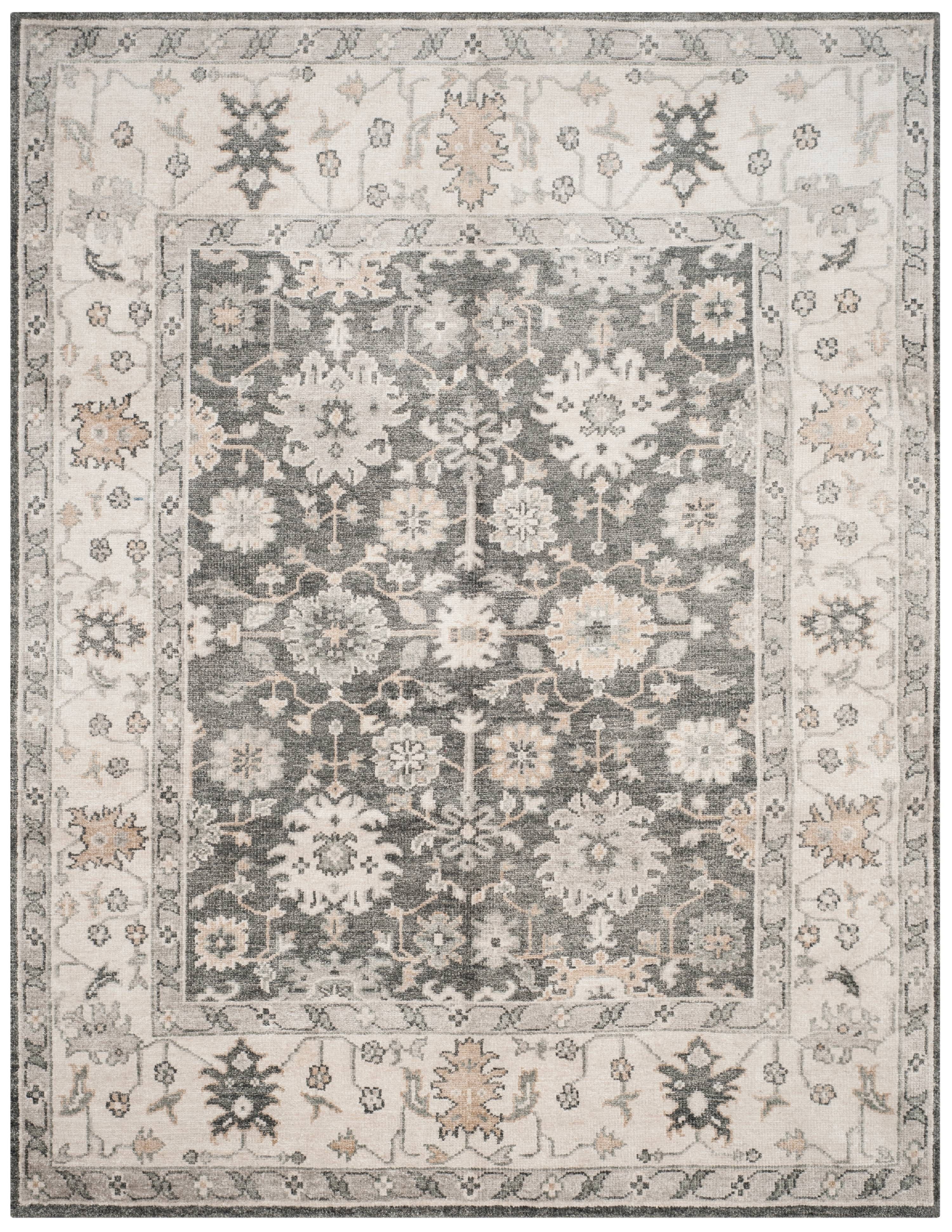 Ivory and Charcoal Hand-Knotted Wool and Viscose Rug, 9' x 12'