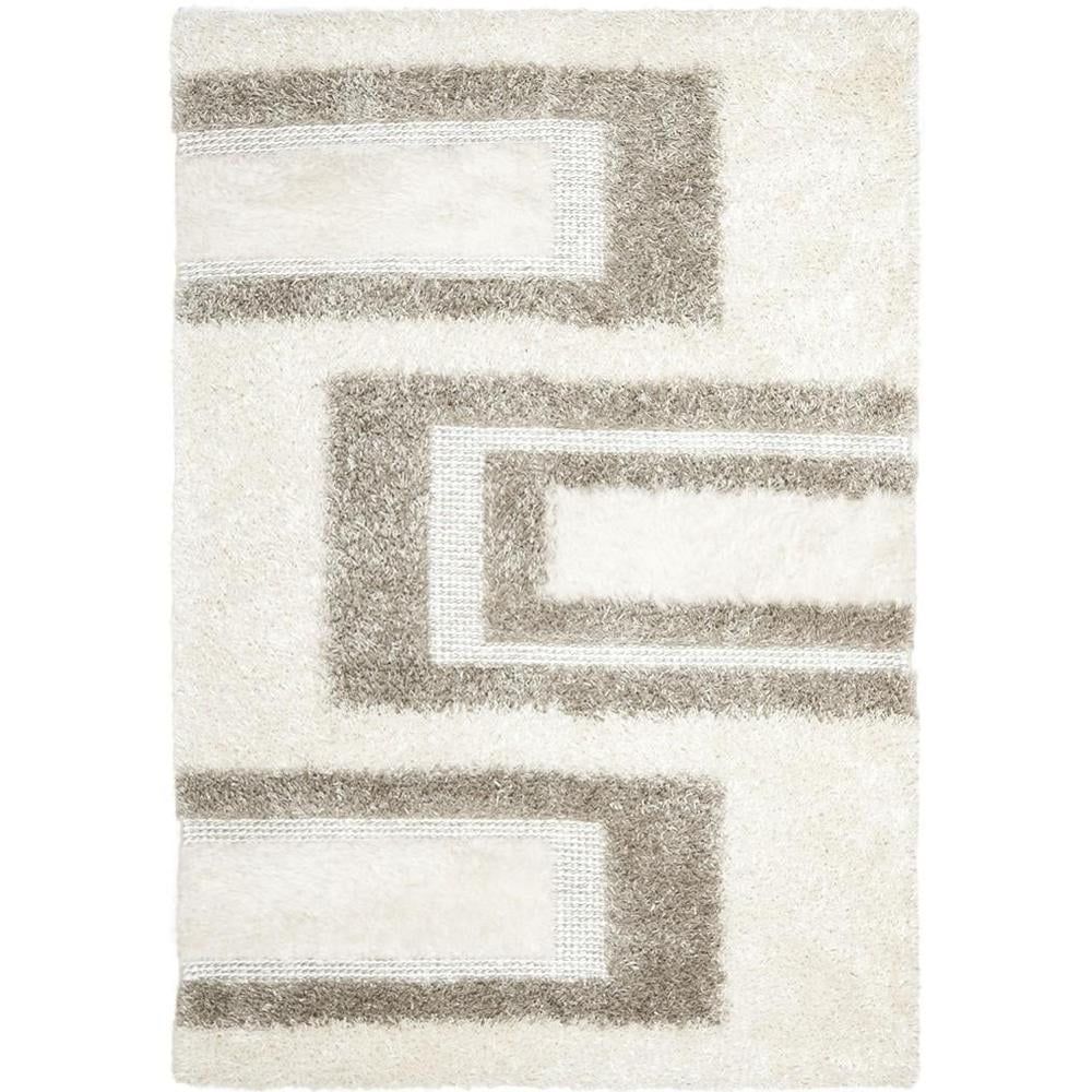 Lacey Textured White Shag 6' x 9' Hand-Knotted Wool Area Rug