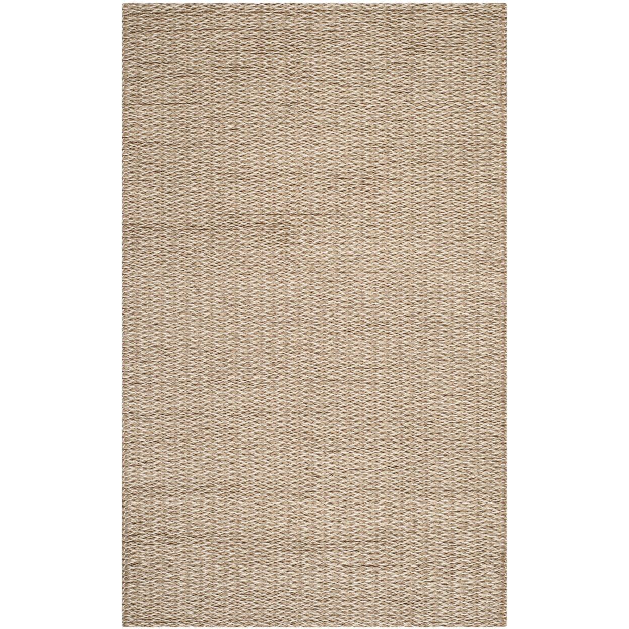 Beige and Brown Hand-Knotted Wool Shag Rug, 5' x 8'