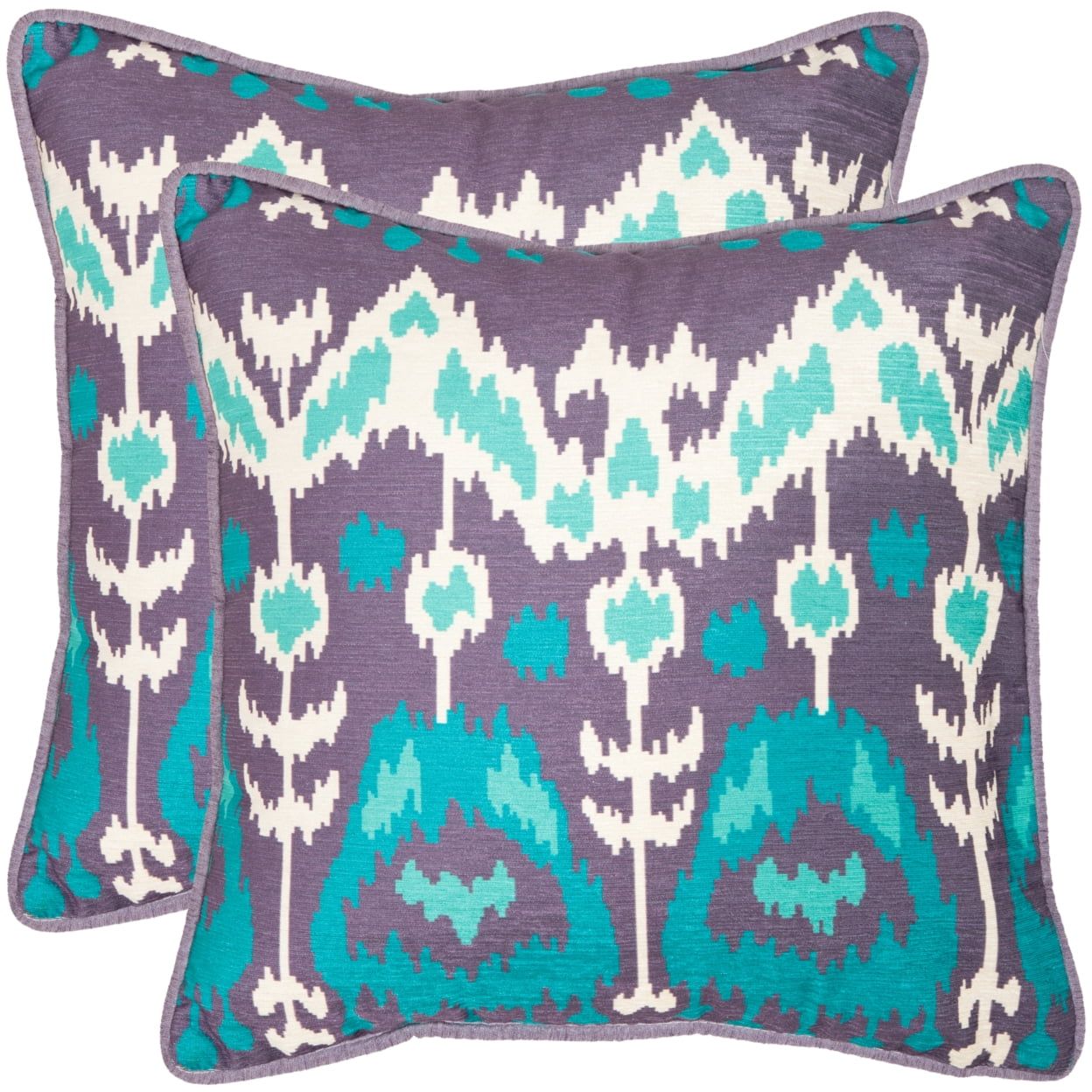 Aqua and Cream Ikat Square Pillow Set, 20 inch