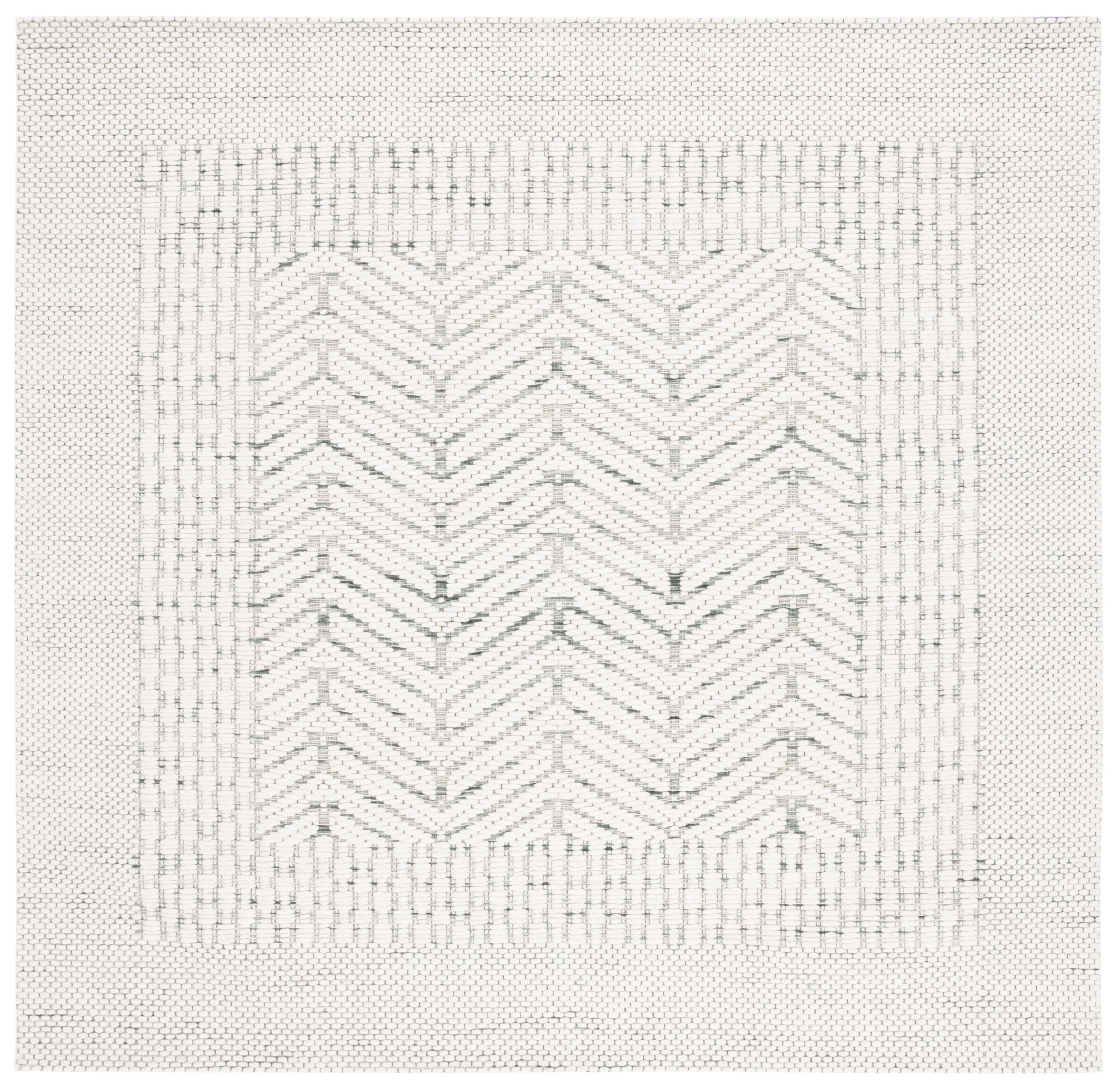 Ivory and Green Handwoven Flat Weave Square Area Rug